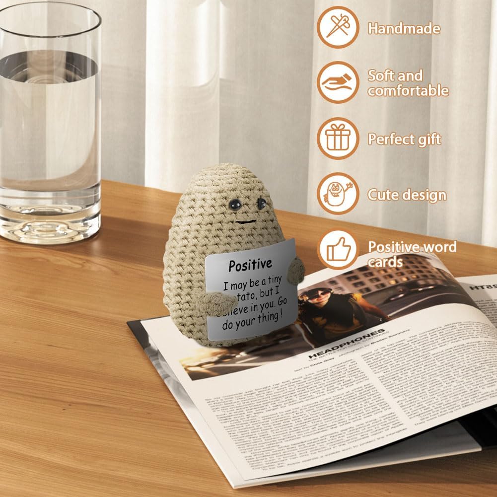 Thumbnail 2 de Aolso Knitted Positive Potato Doll with Encouraging Message Cards, Beige