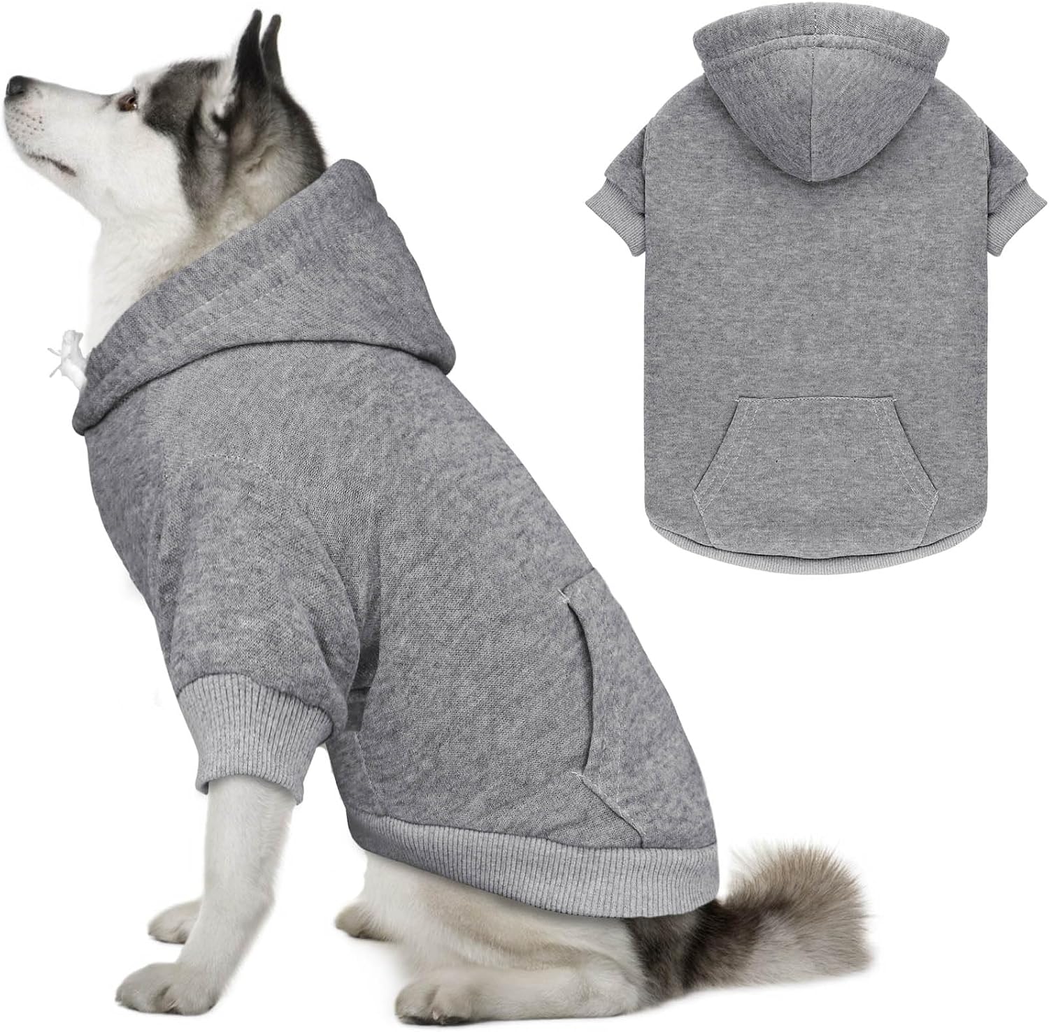 Detalle de QDYU QDYU971861 Dog Hoodie, Gray XXL Brushed Fleece with Pocket