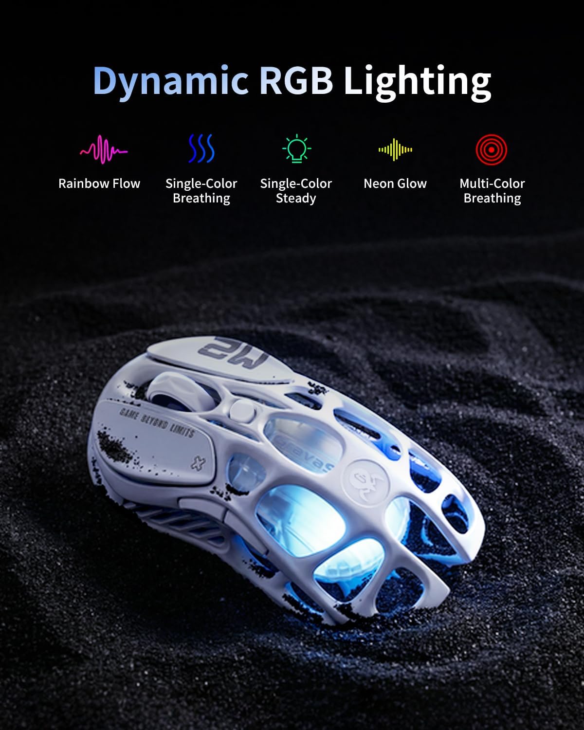 Detalle de GravaStar Mercury M2 Gaming-Maus kabellos (2,4 GHz/Bluetooth/Kabel) mit bis zu 26.000 DPI, 79 g und PAW3395