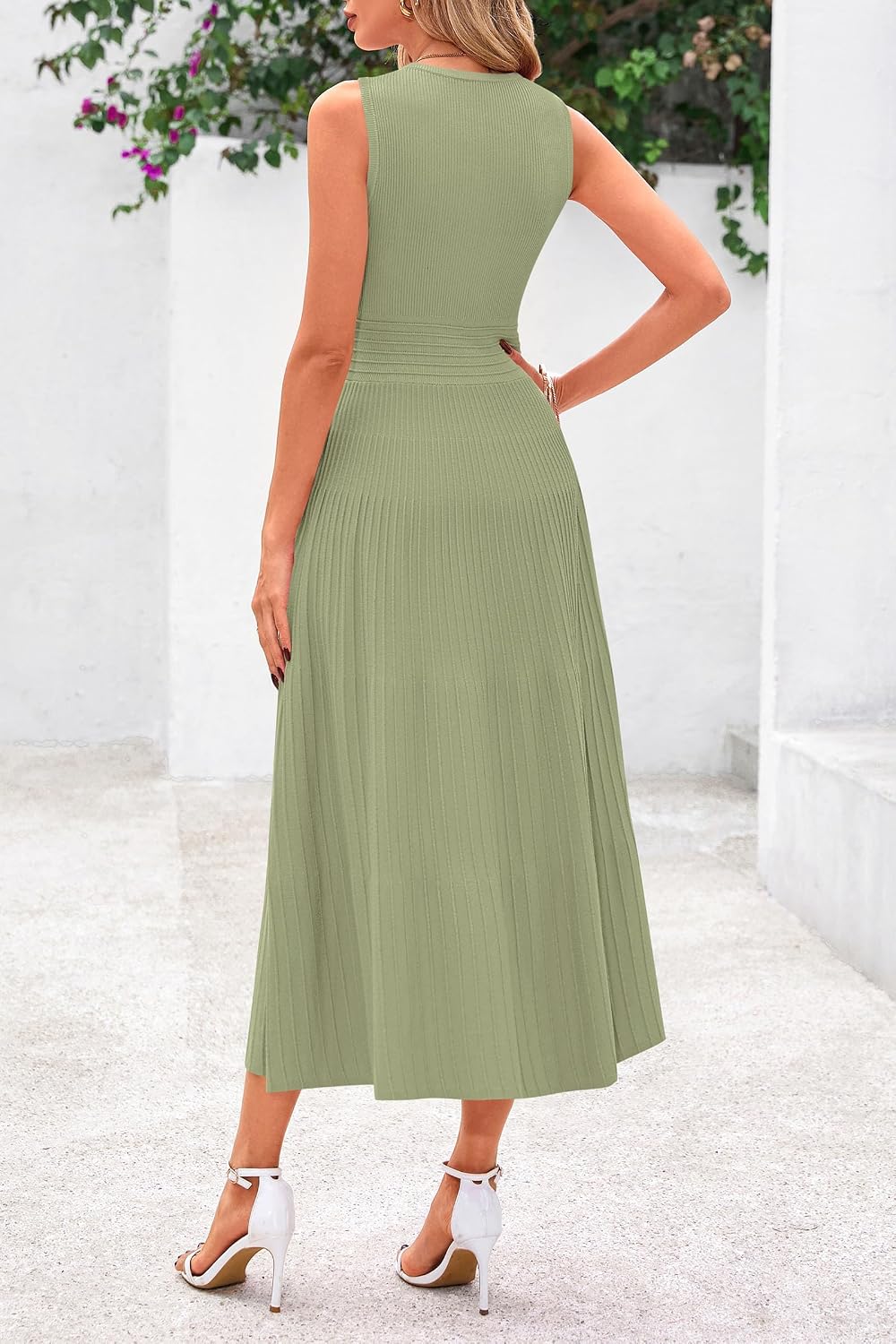 Detalle 2 de PRETTYGARDEN PR930 Women's Pleated Knit Midi Dress, Sleeveless A-Line