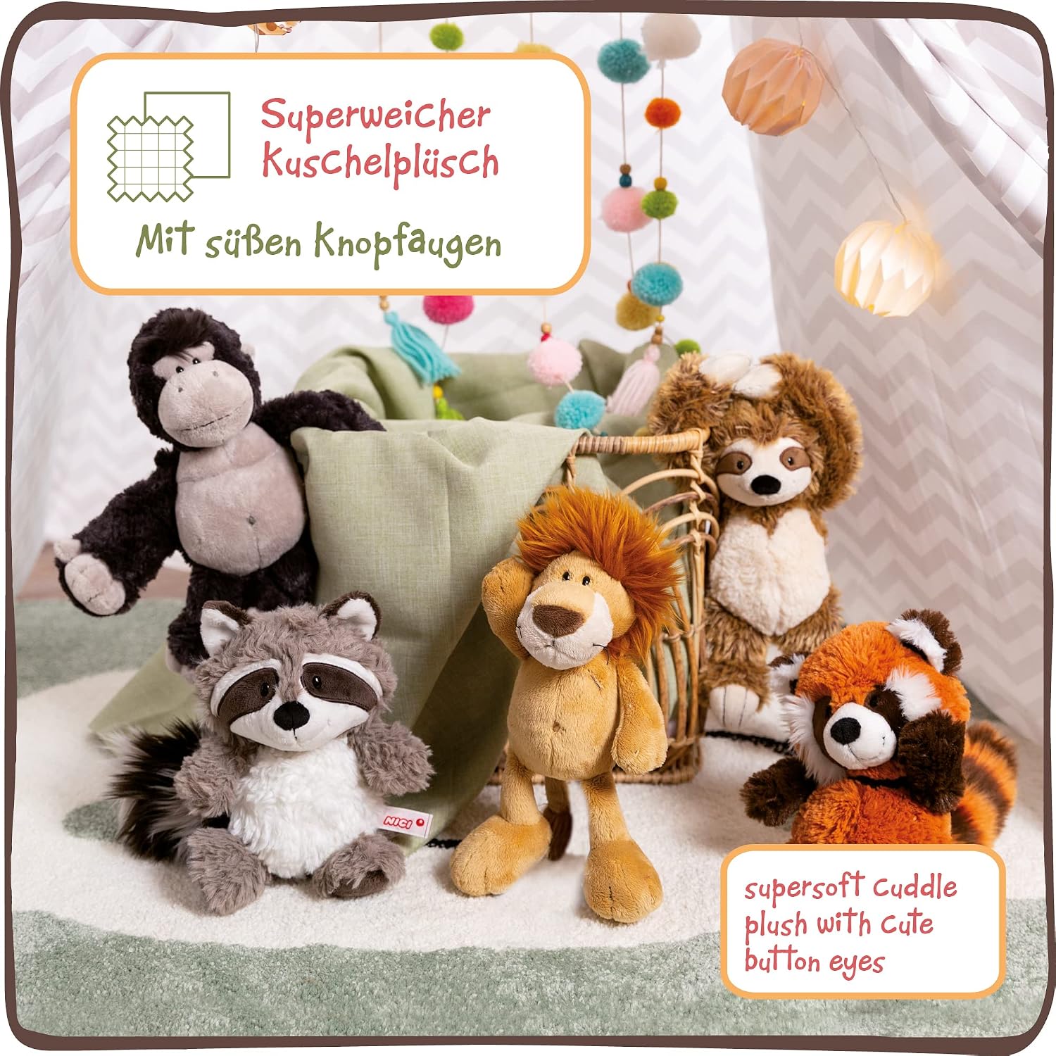 Detalle de NICI 48390 Kuscheltier Löwe (25 cm) – beiger Plüschlöwe zum Spielen, Sammeln & Kuscheln
