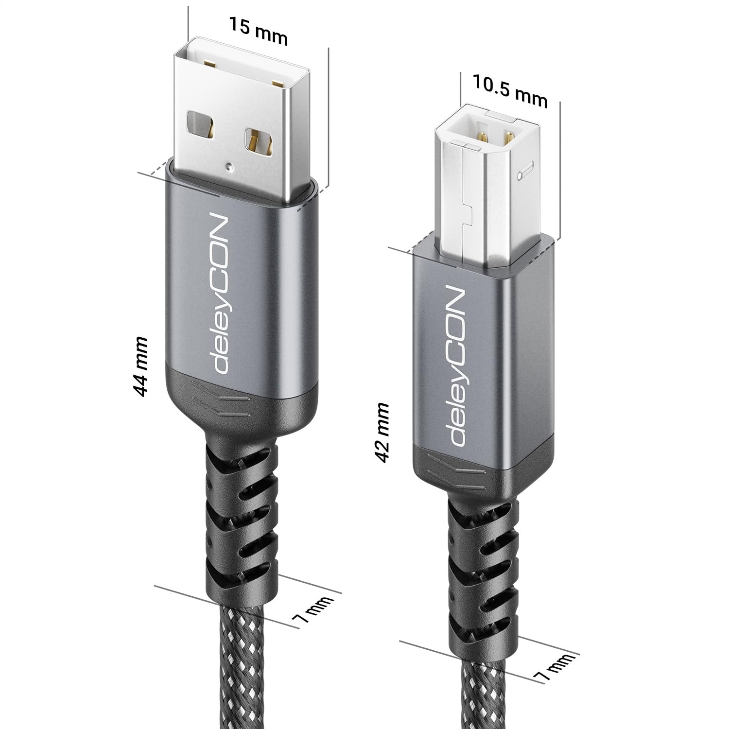 Detalle de deleyCON MK6540 USB 2.0 Printer Cable, 2 m Braided USB-A to USB-B