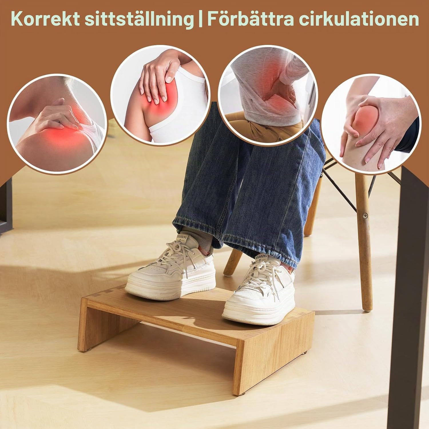 Thumbnail 6 de KIRIGEN TT-NA fotstöd i naturligt trä, höjdjusterbart 0–3 cm