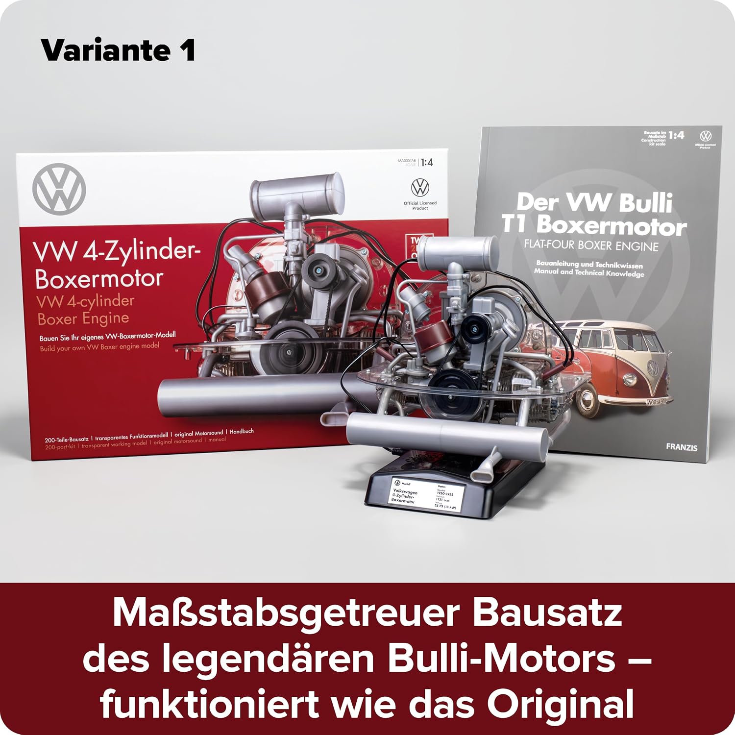 Detalle de FRANZIS 67308 Volkswagen VW 4-Zylinder Boxermotor 1:4 – Transparentes Funktionsmodell mit Soundmodul