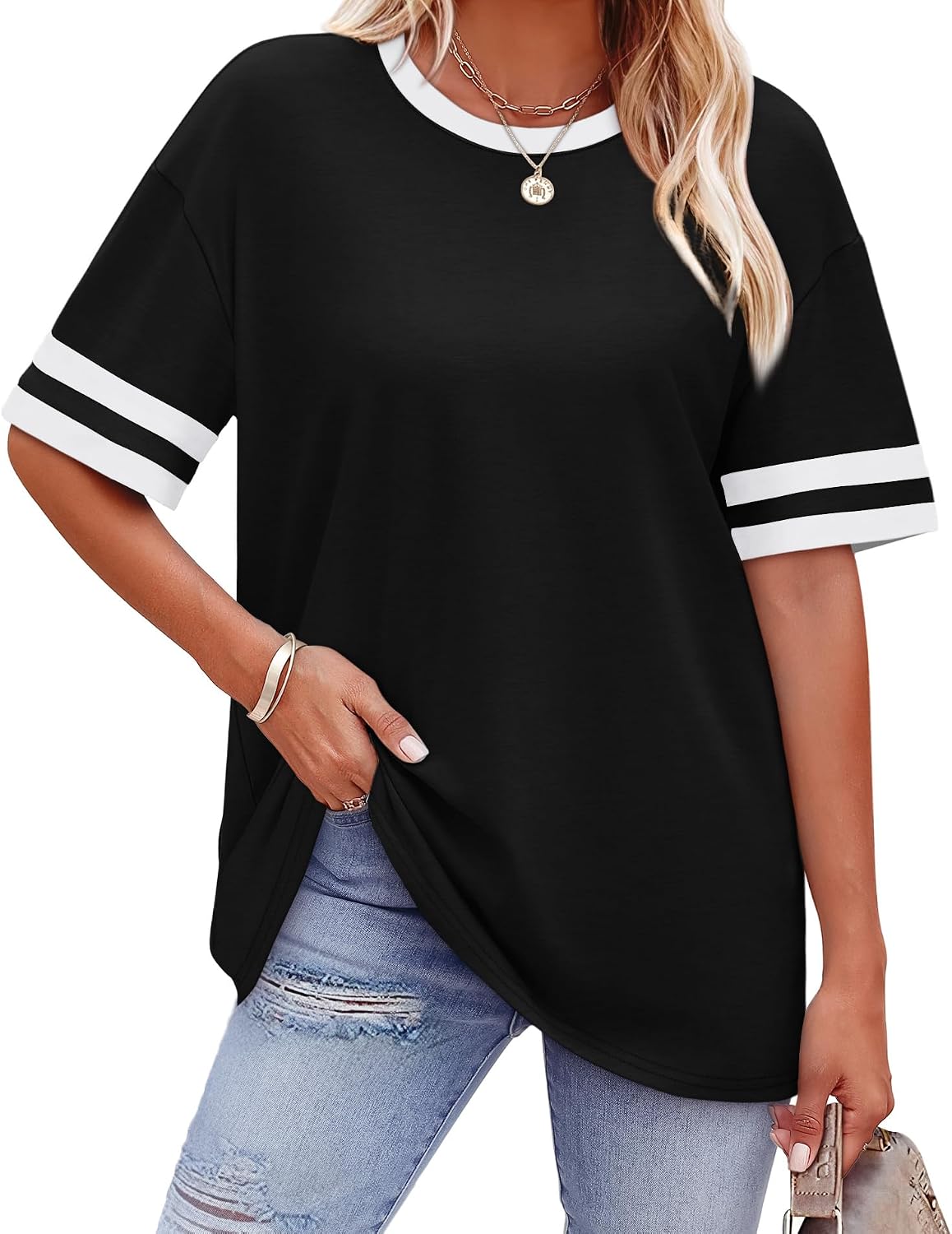 Detalle de WIHOLL Color Block T-Shirts for Summer