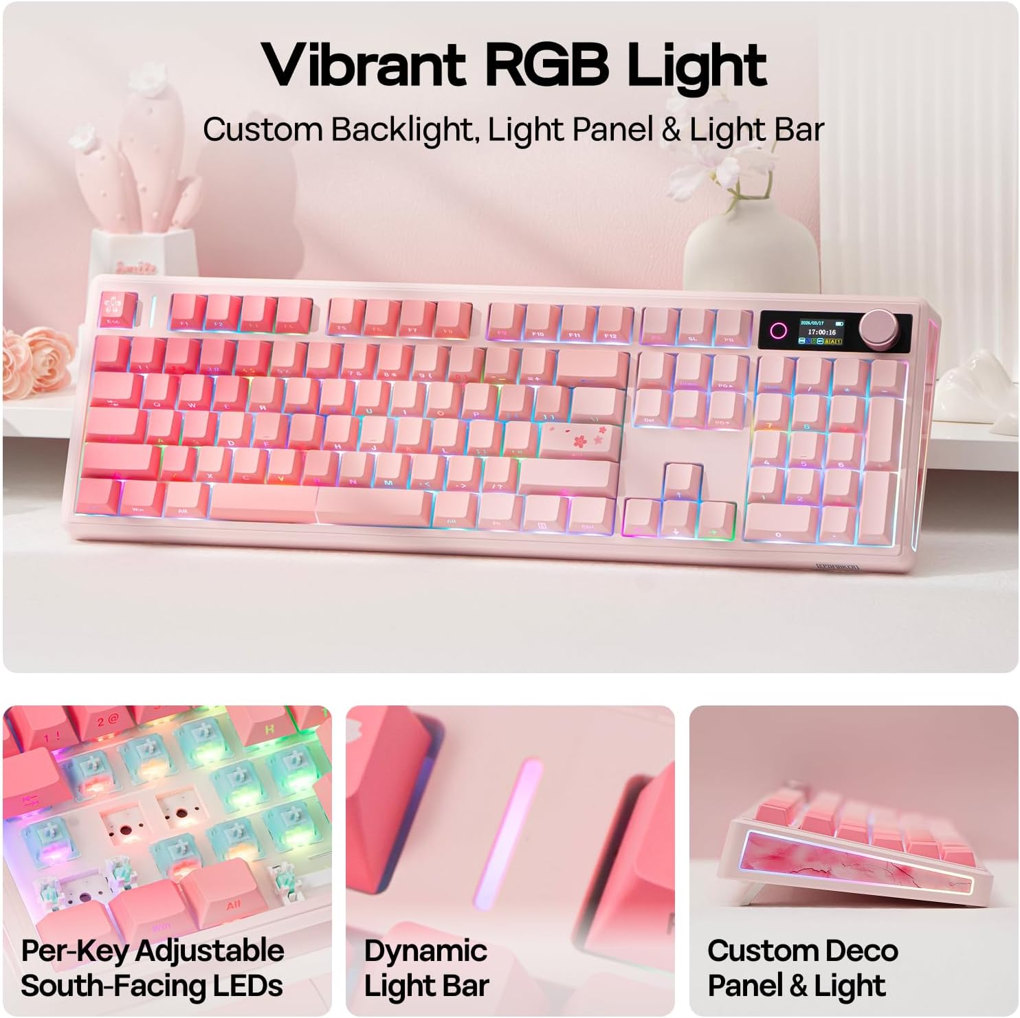 Thumbnail 3 de EPOMAKER TH108 V2 PRO: Full-Size Mechanical Keyboard with Screen & Knob (Pink, Creamy Jade)