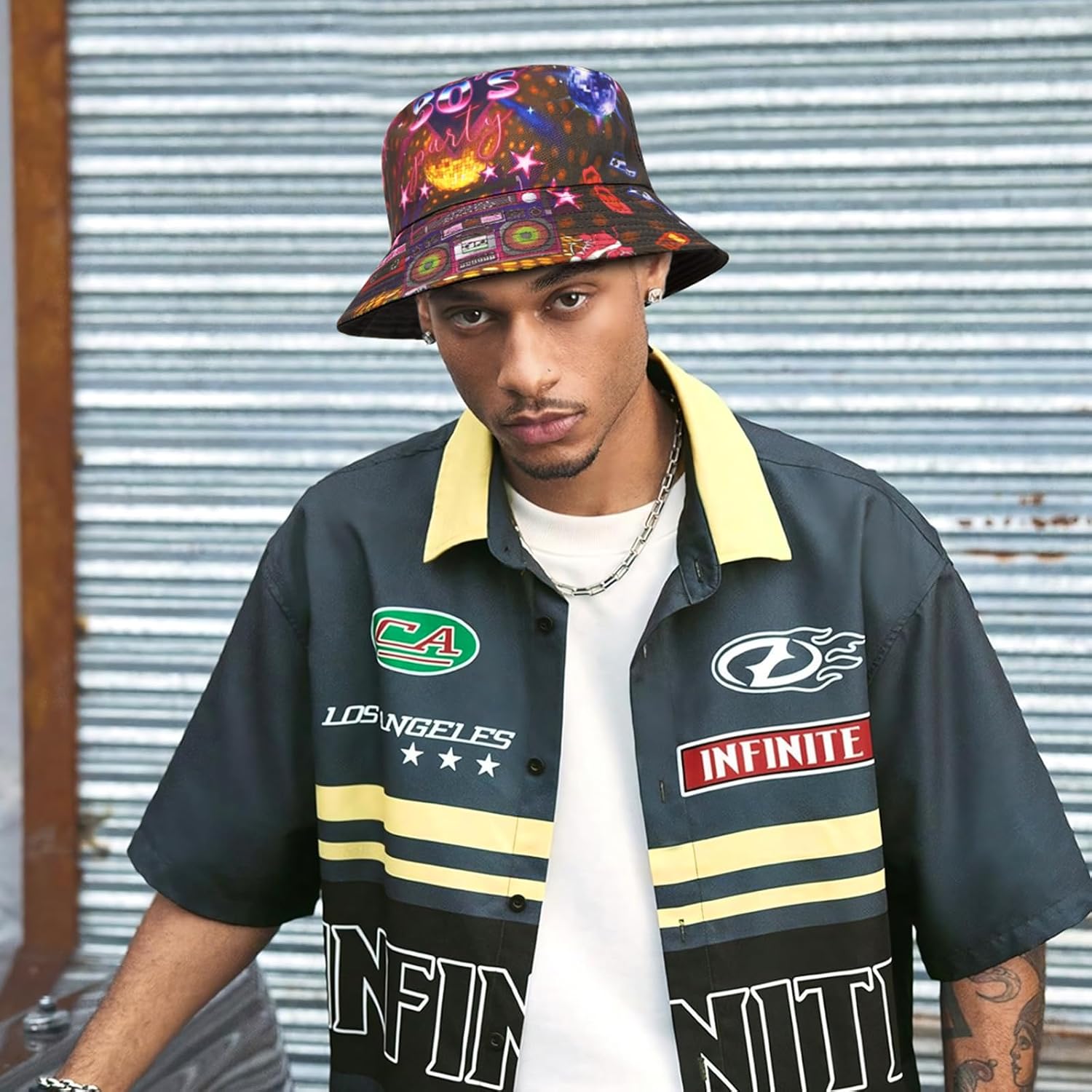 Detalle de YAMEIZE Retro Style 80s Reversible Bucket Hat