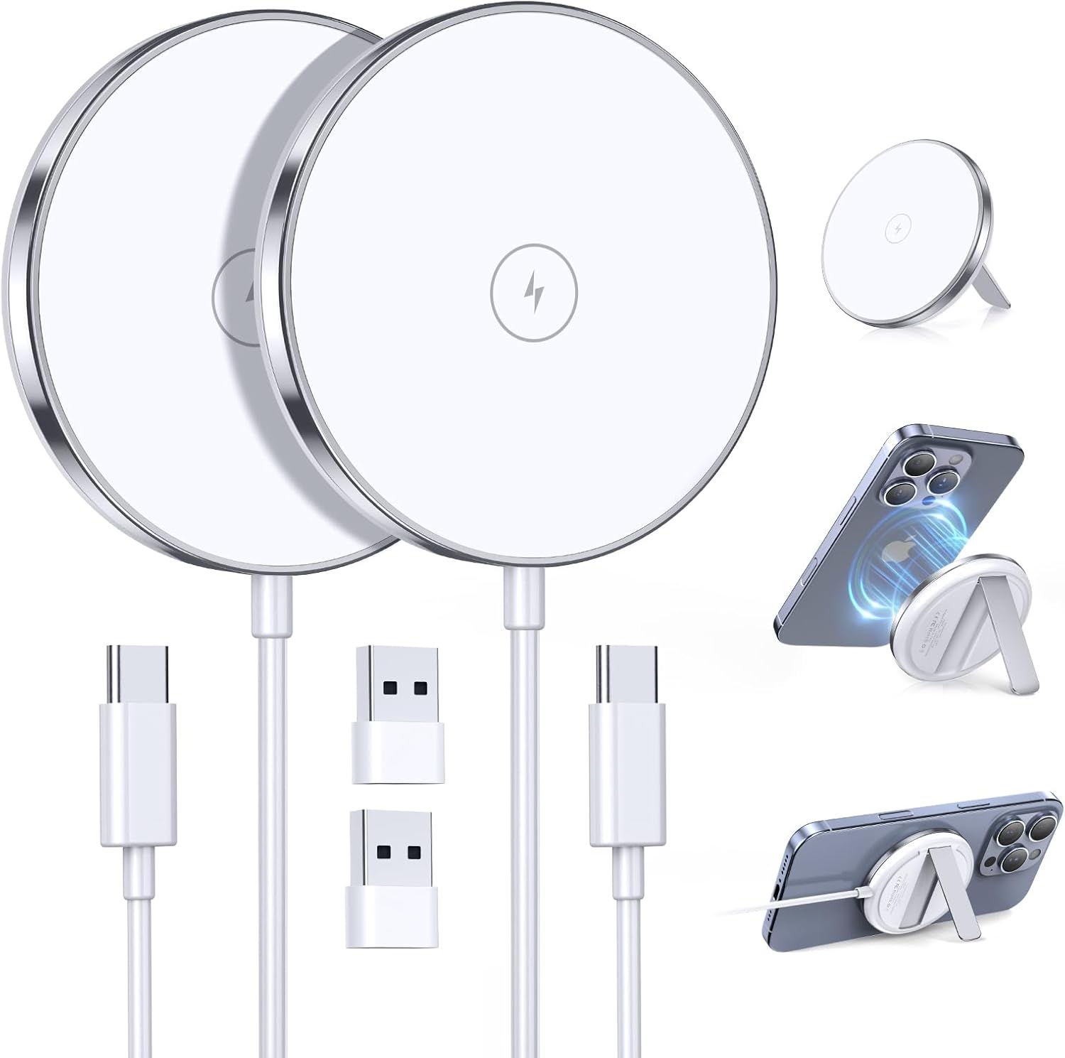 Detalle de 2 Pack Magnetic Wireless Charger Stand 15W – Mag-Safe for iPhone and AirPods