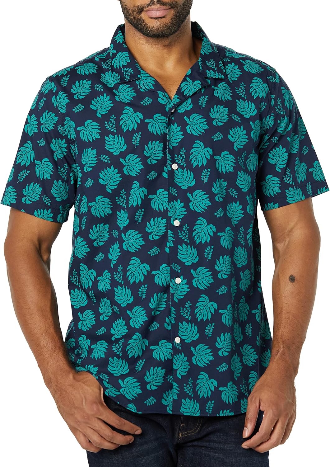 Detalle de Amazon Essentials Men’s Vacation Cotton Resort Shirt, Slim-Fit Short Sleeve