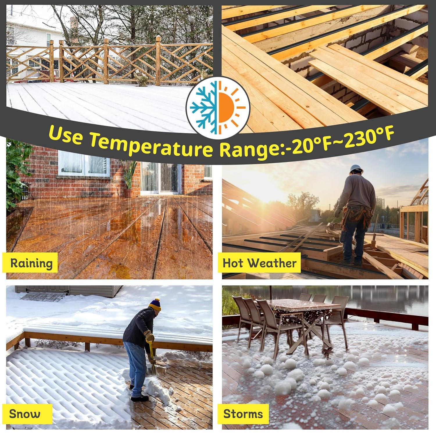 Detalle de Hanotic Joist Tape for Decking (2 in x 50 ft) — 6 Rolls Butyl Deck Tape for Waterproof Sealing