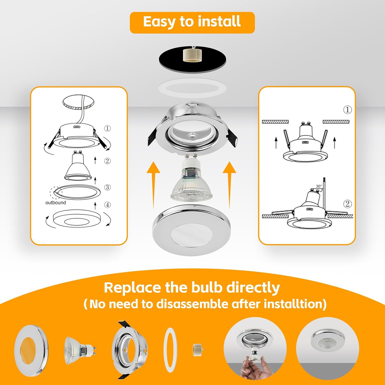 Thumbnail 5 de GeyouLux 6er Set Einbaustrahler Rahmen IP65 68mm