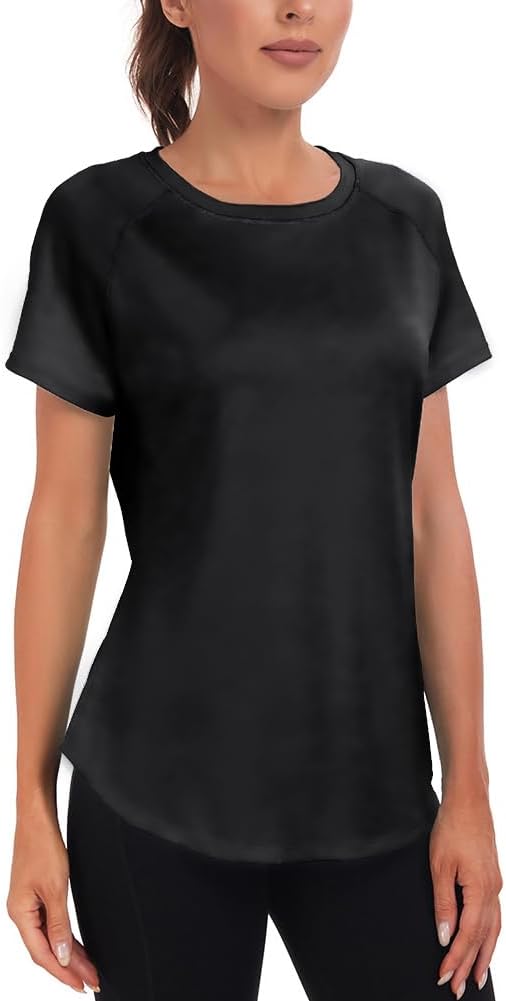 Detalle de Jlowesun Women's Gym Shirts: Lightweight Short Sleeve, Quick-Dry Back Mesh Top
