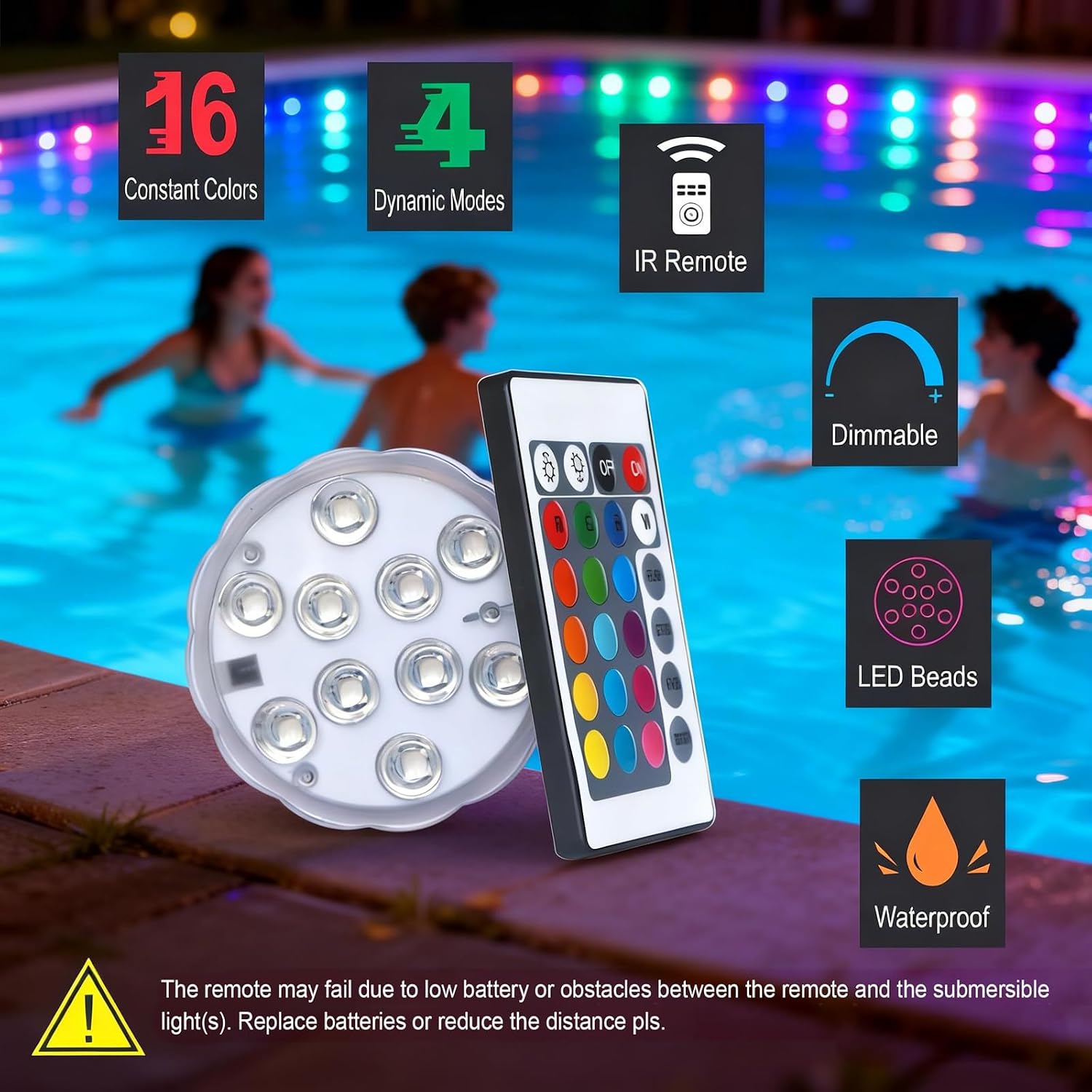 Detalle de POLENTAT SY-HWSLRGB Submersible LED Lights, 16 Colours, 4 Modes, 3-Pack
