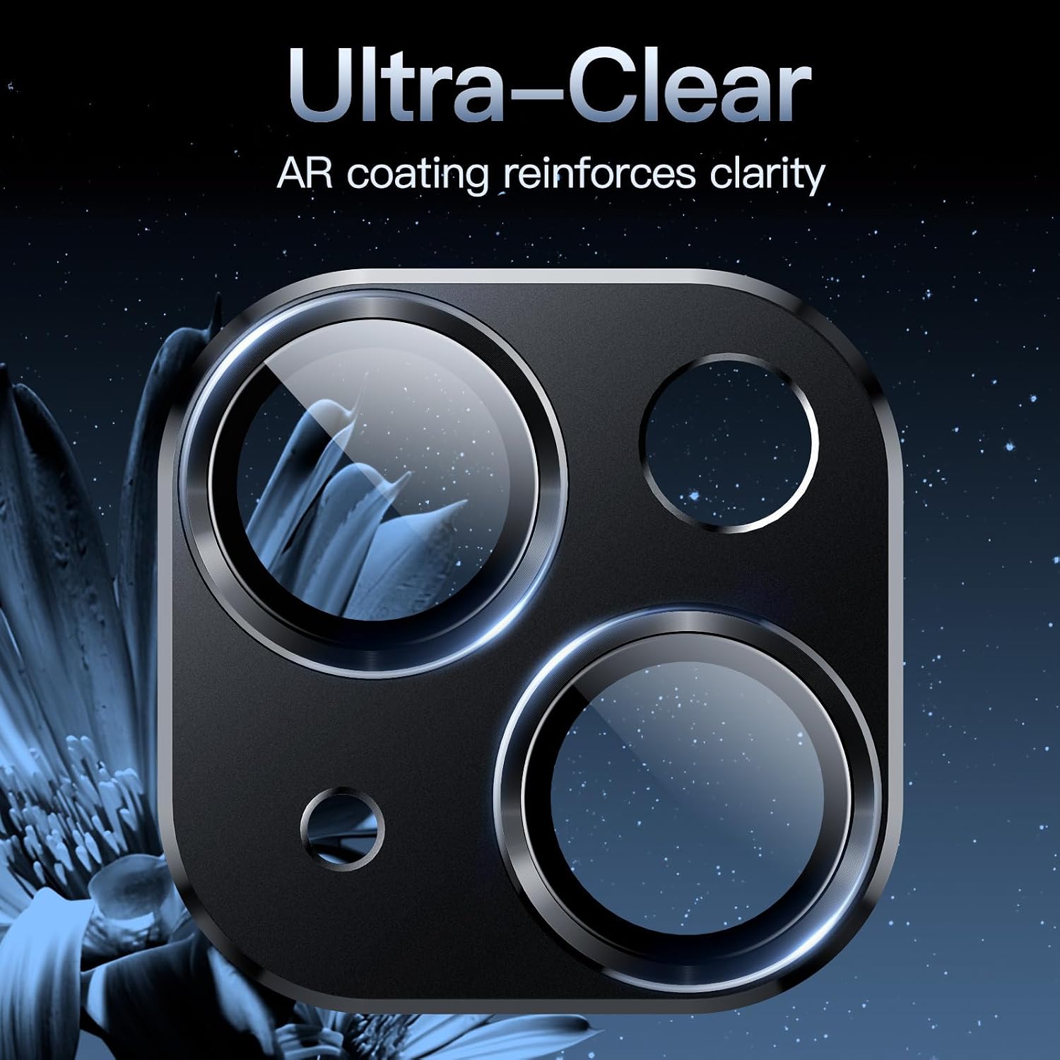 Detalle de JETech kameralinsskydd för iPhone 15/15 Plus, midnatt, 9H-glas