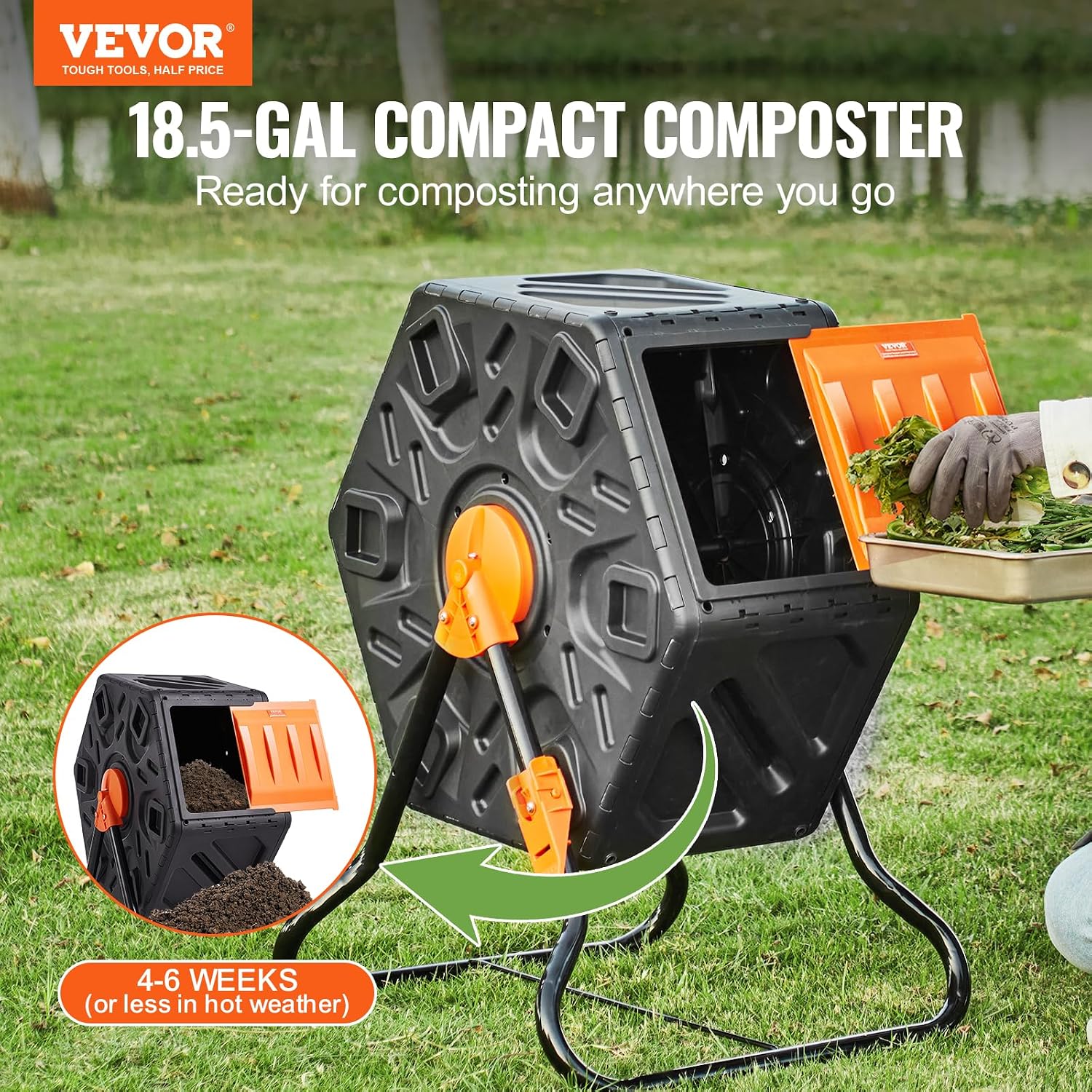 Detalle de VEVOR Composteur de Jardin Rotatif 70 L – Bac à Compost 360° en PP et Acier sans BPA
