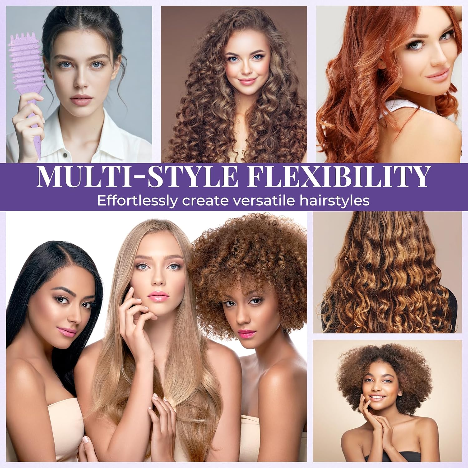 Detalle 2 de Lockenbürste für Curly Hair – curly hair brush zum Entwirren und Locken definieren (lila)