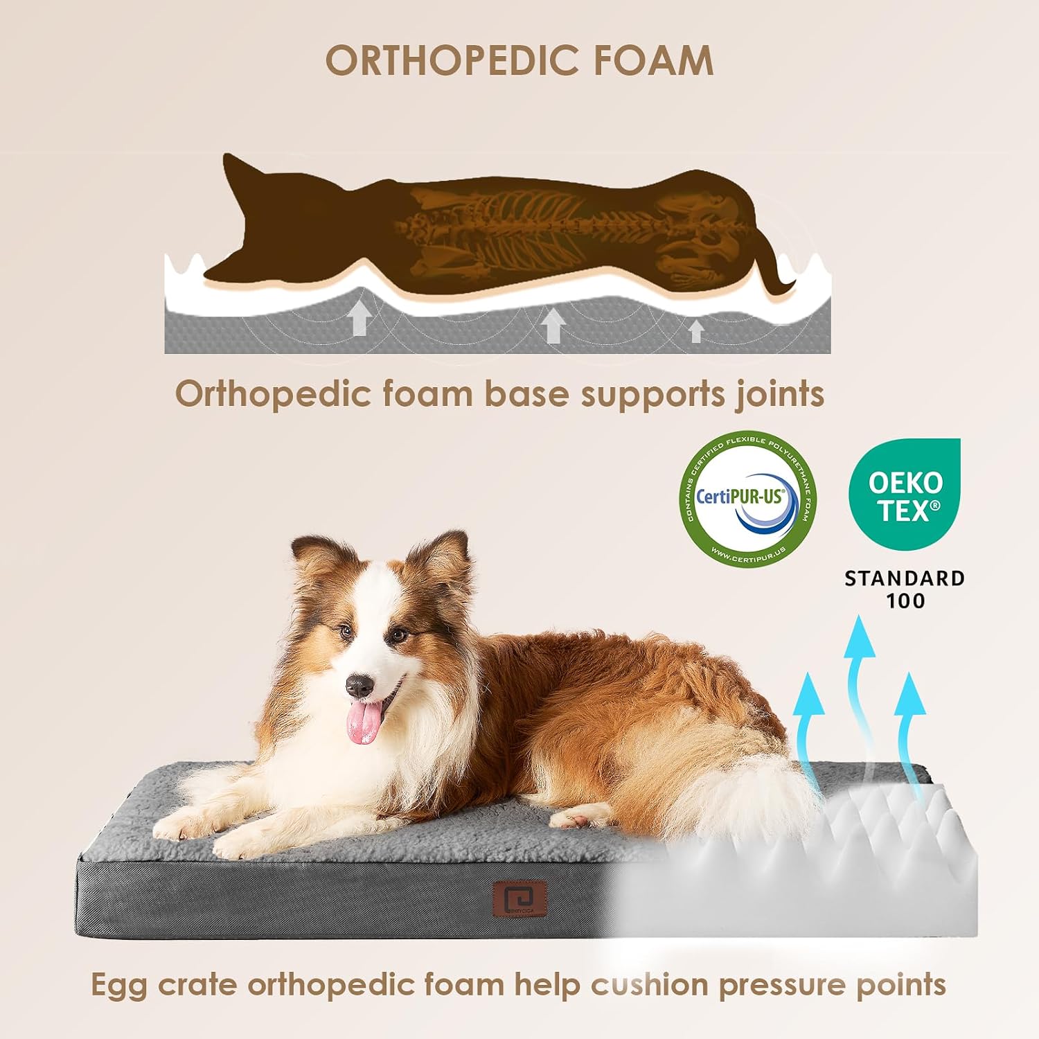 Detalle de EHEYCIGA Orthopädisches Hundebett Mittelgroße Hunde 91x68x9cm – Grau, waschbar