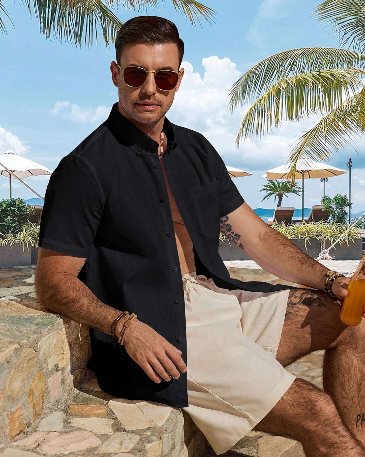 Thumbnail 2 de J.VER Leinenhemd Herren Kurzarm – Button-Down Regular Fit mit Brusttasche für Sommer & Freizeit