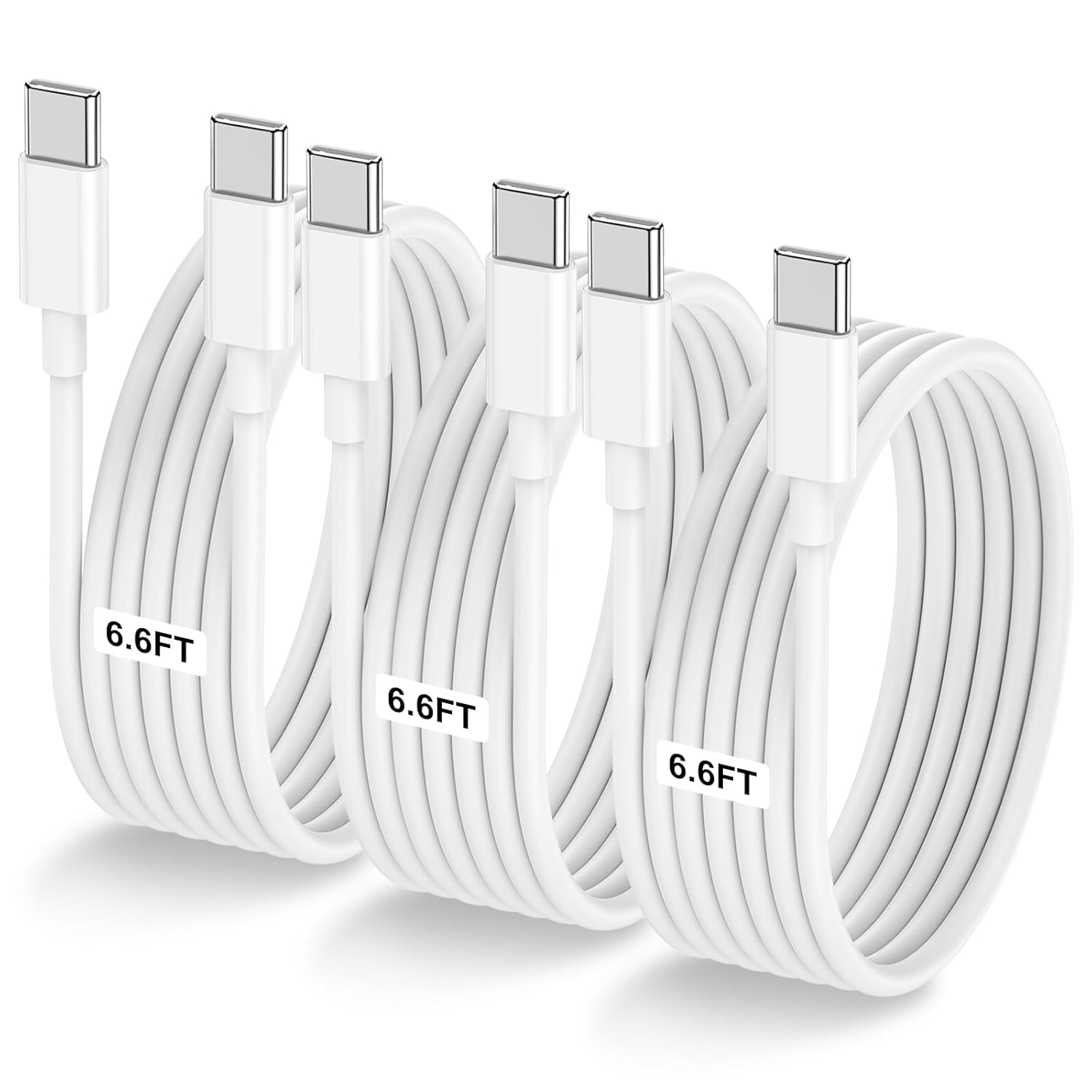 Detalle de 3-Pack 6.6FT 60W USB-C to USB-C Cable — Durable, fast-charging Type-C to Type-C Cord (3-Pack)