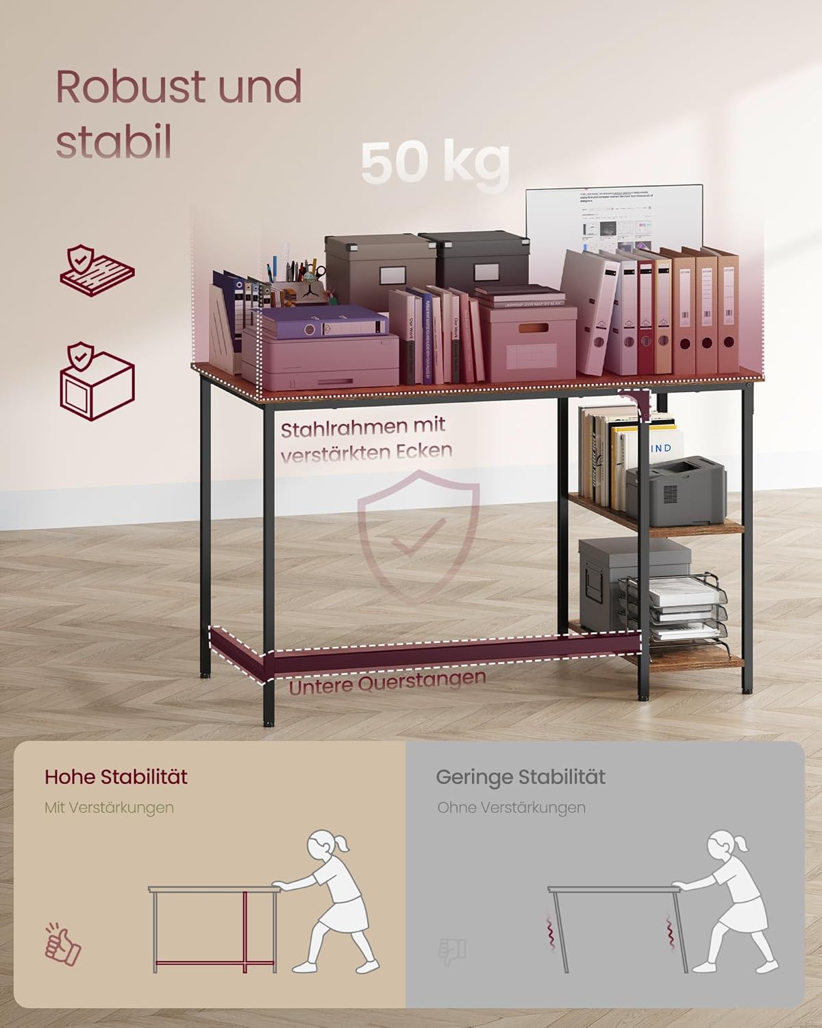 Thumbnail 5 de VASAGLE Computertisch LWD47X – Bürotisch 120 x 60 cm im vintagebraun-schwarz Stil