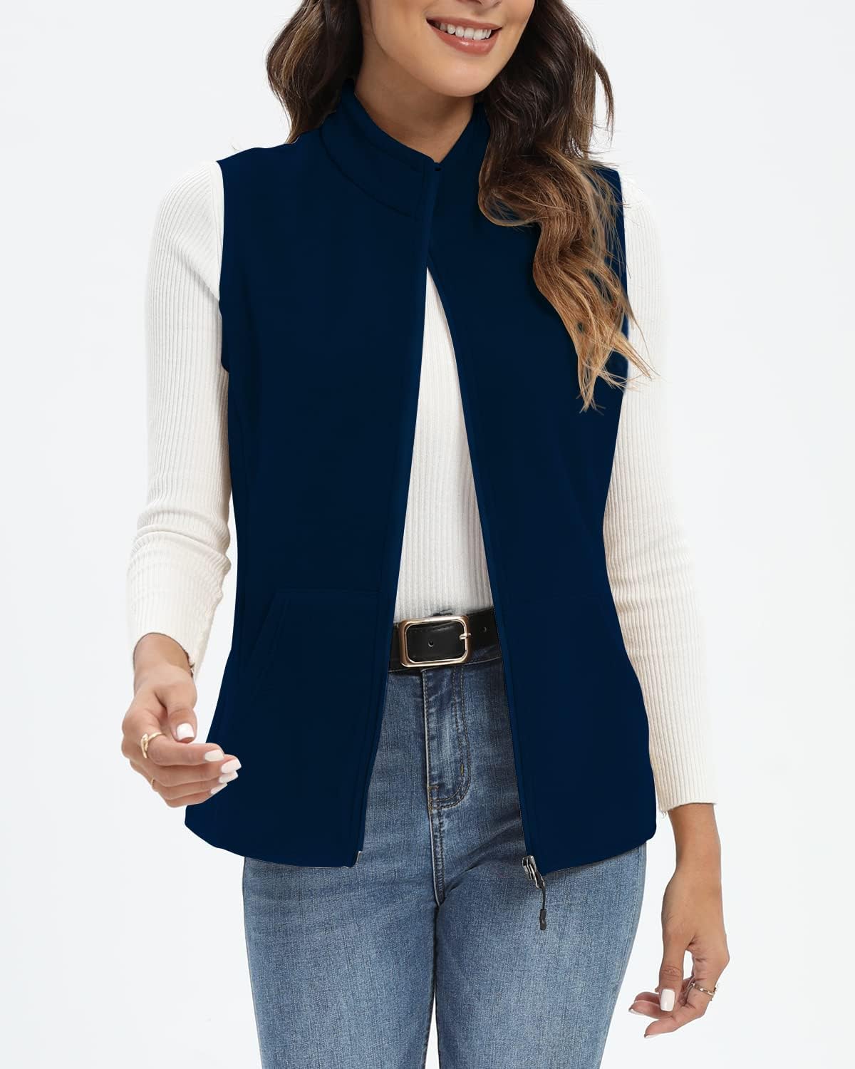 Detalle 2 de Xeoxarel Women's Fleece Vest with 6 Pockets, Full Zip, Stand Collar, XS–XXL