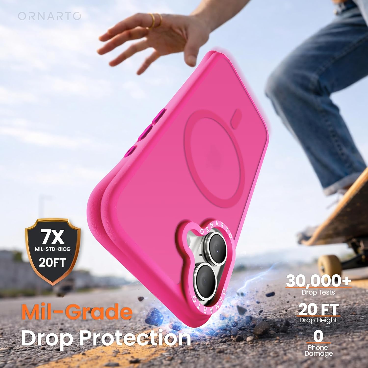 Detalle 2 de ORNARTO iPhone 16 Case, Hot Pink, MagSafe Compatible, 20-Foot Drop Protection