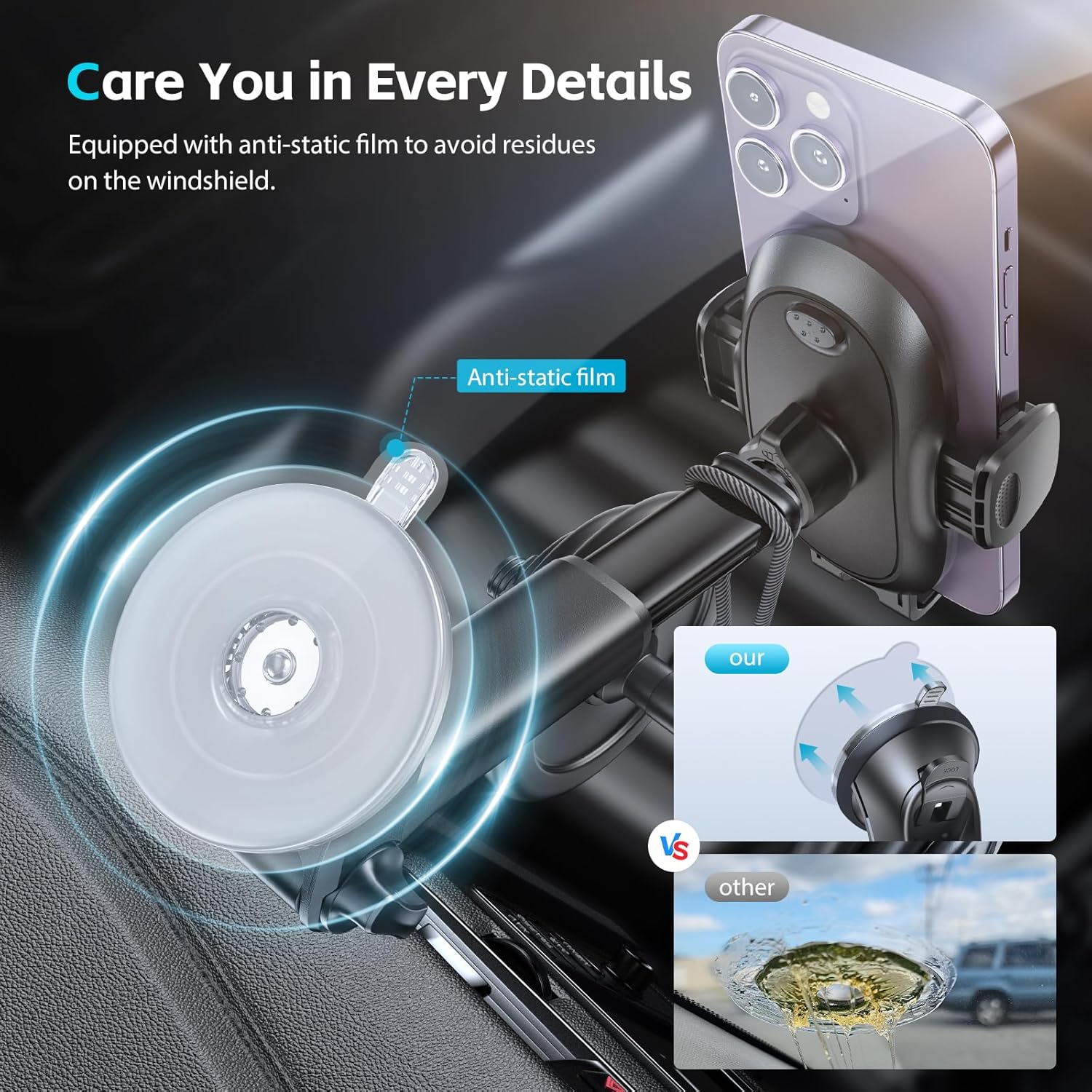 Detalle 2 de APPS2Car Car Phone Holder: 360° Dashboard or Windscreen Mount with Suction