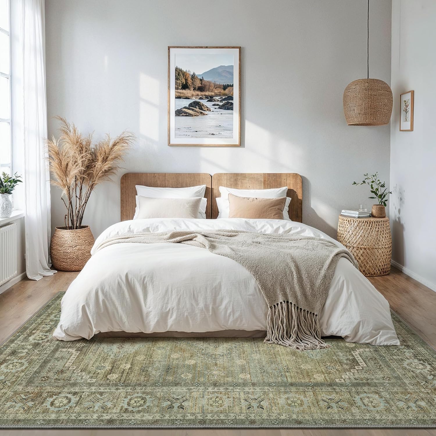 Thumbnail 6 de GENIMO Rugs Living Room 200x290cm: Washable Green Vintage Rug with Non-Slip Backing