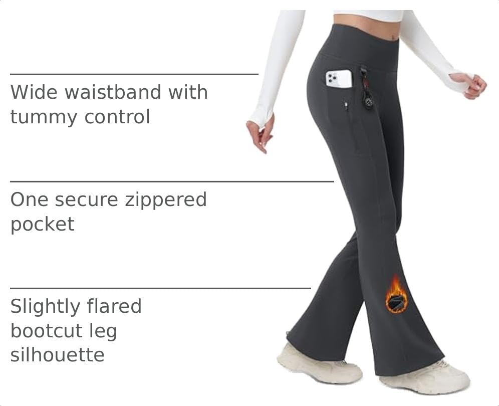 Detalle 2 de MAGCOMSEN Women's Fleece-Lined Flare Leggings, Water-Resistant with 3 Pockets