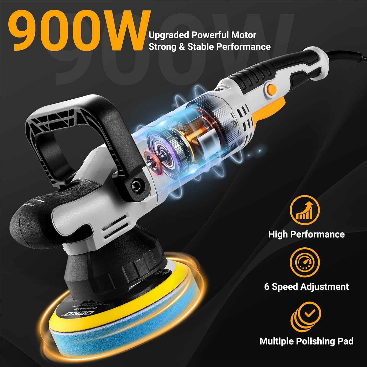 Detalle de DEKOPRO 800W: Lucidatrice orbitale rotorbitale da 150 mm per auto, 6 velocità