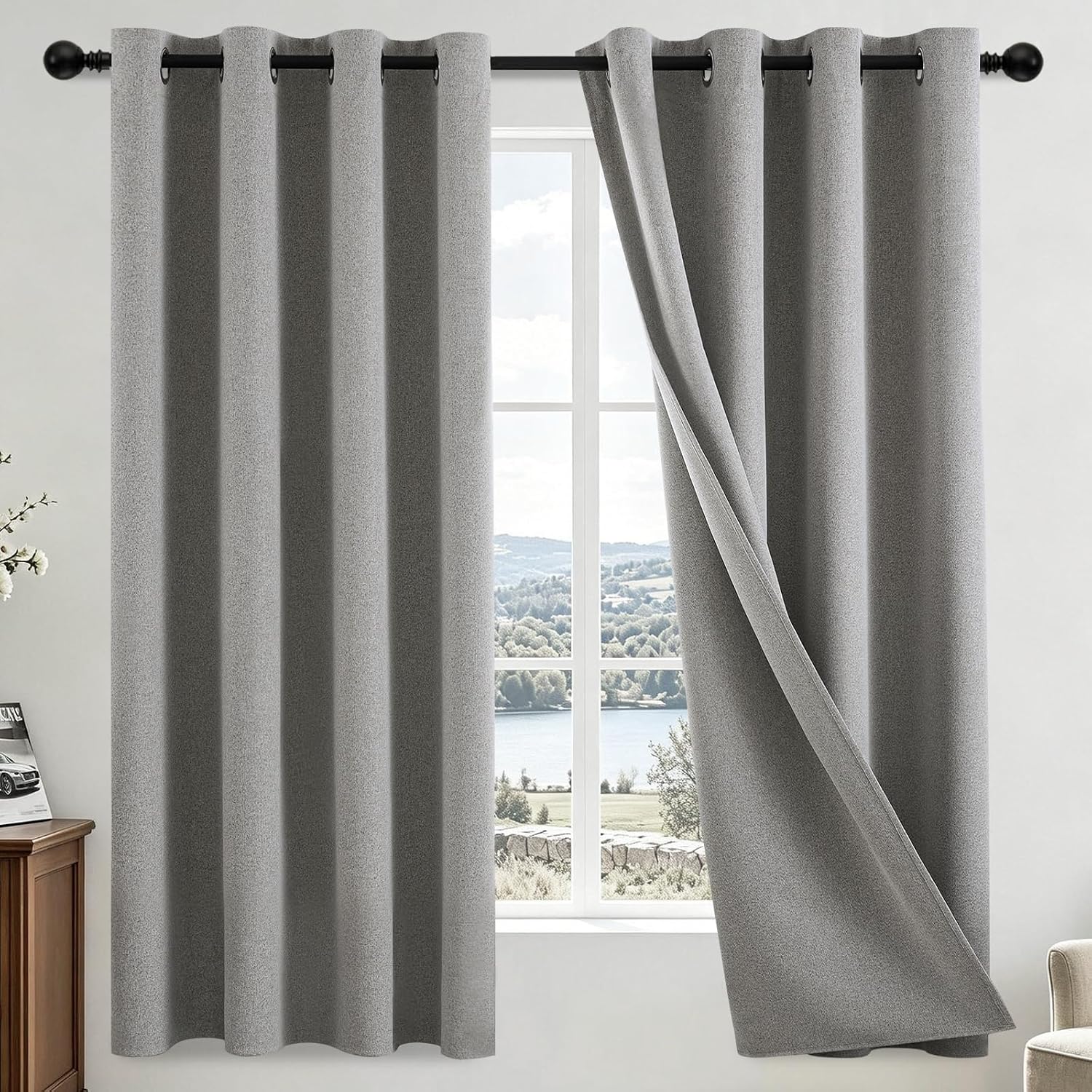 Detalle de COSVIYA 100% Blackout Linen Curtains 72" 2 Panels