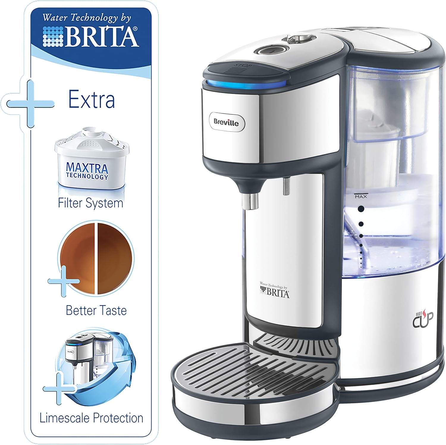 Thumbnail 1 de Breville BRITA HotCup Hot Water Dispenser (1.8L) with Fast Boil, Variable Single-Cup Dispense & Stainless Steel VKJ367