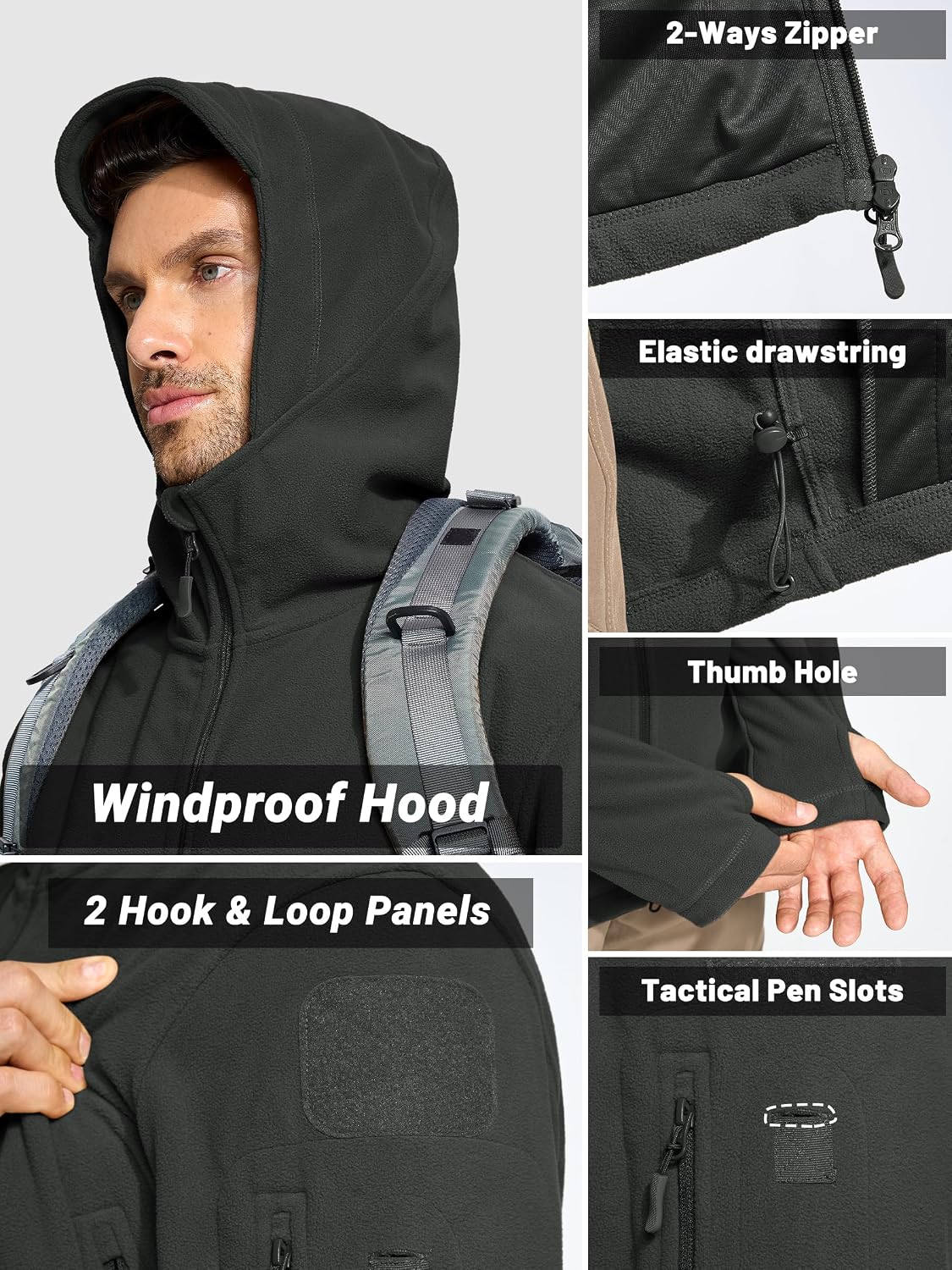 Thumbnail 5 de TACVASEN Herren Fleecejacke Military