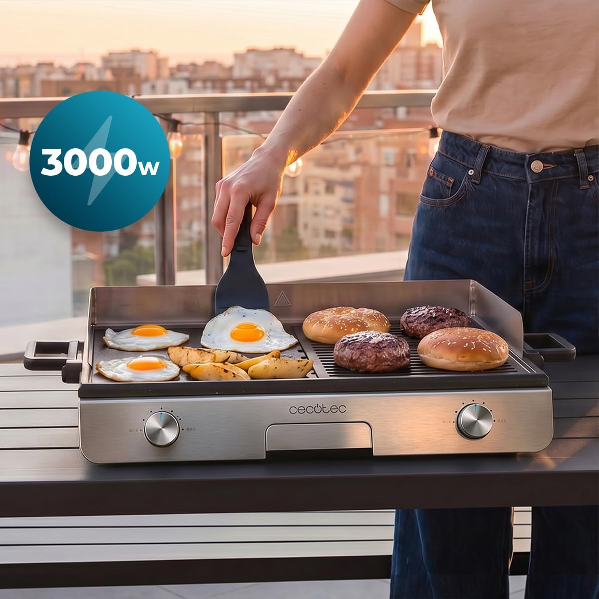 Detalle de Cecotec Barbecue Électrique Perfectroast 3000 Inox Max – cuisson 30 x 50 cm, 2 zones