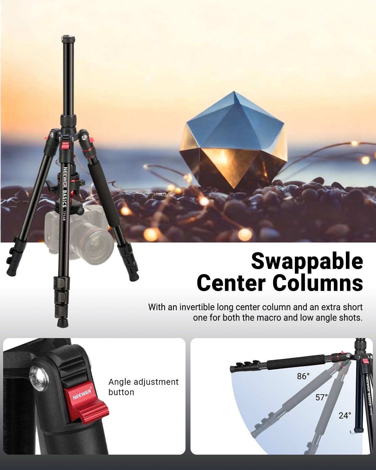 Detalle 2 de NEEWER TP14B 72" Travel Tripod — 13.2 lb load