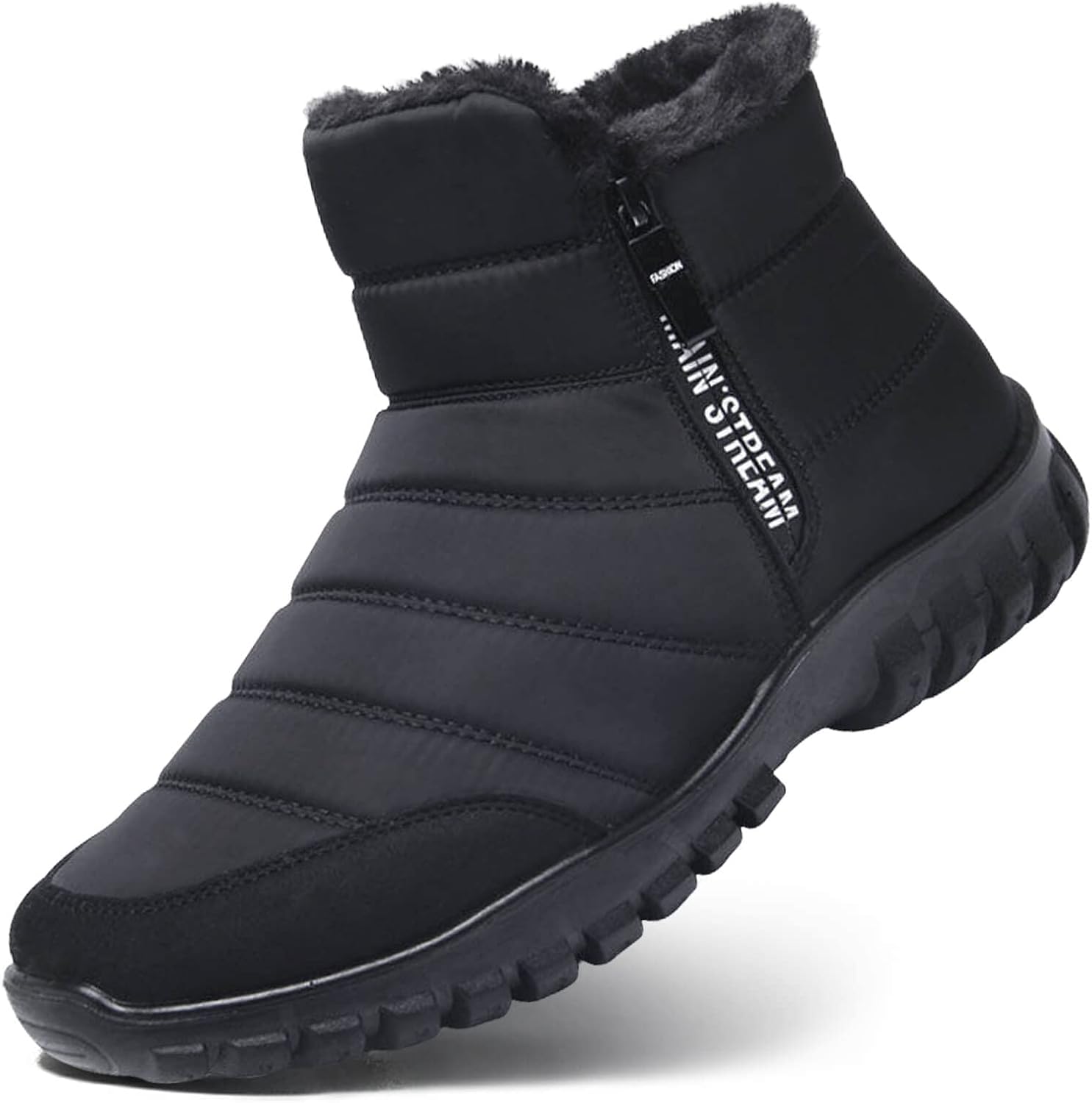 Detalle de Men’s Fur-Lined Winter Ankle Boots with Zip Closure, Lightweight Design