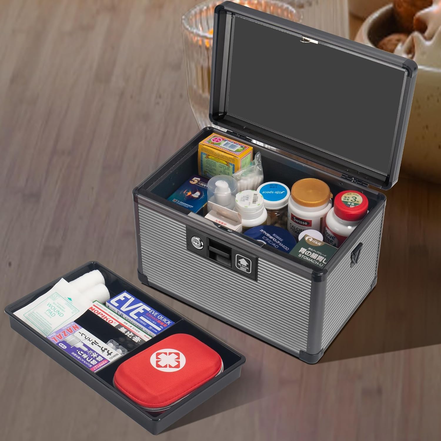 Thumbnail 1 de Lockbako Medicine Lock Box with Key – Aluminum Alloy, Removable Tray, 10" x 6.89" x 6.89