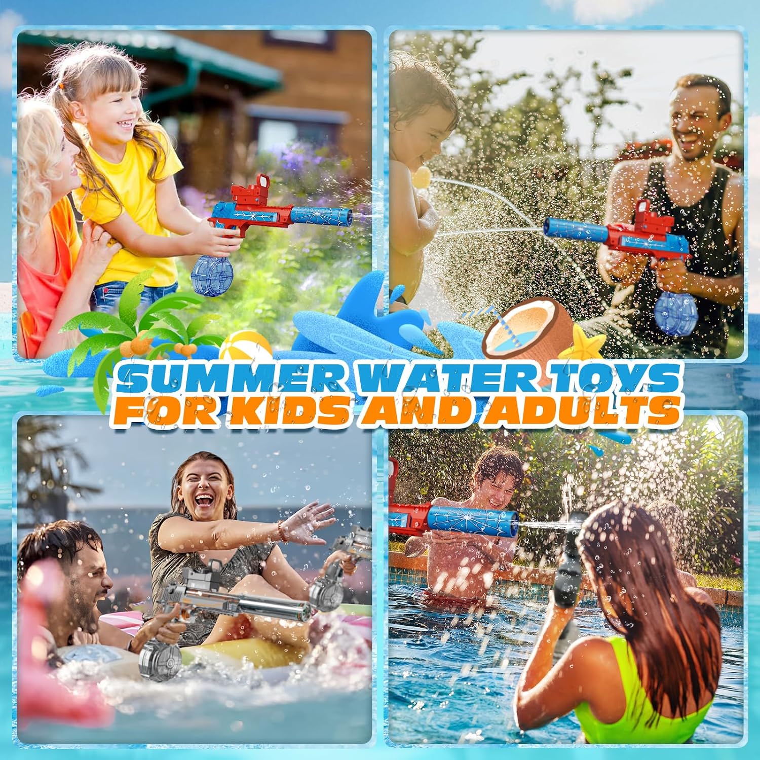 Thumbnail 5 de Tecnock 2 Pack Electric Water Guns: Rechargeable, Light-Up Muzzles for Shared Outdoor Summer Fun