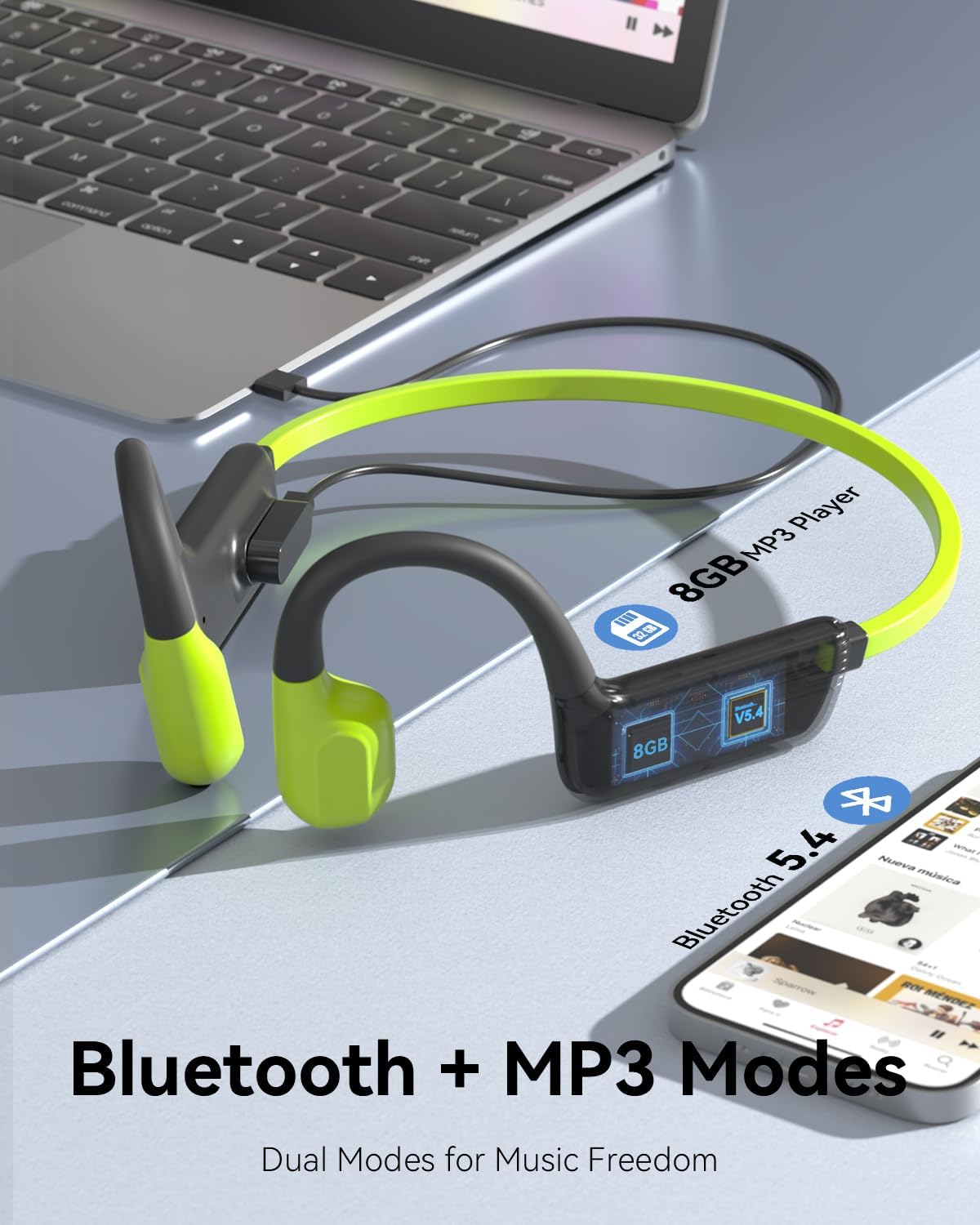 Detalle 2 de MONODEAL Kopfhörer Schwimmen IP68 – Knochenschall, Open-Ear, 8 GB MP3-Speicher, Bluetooth 5.4
