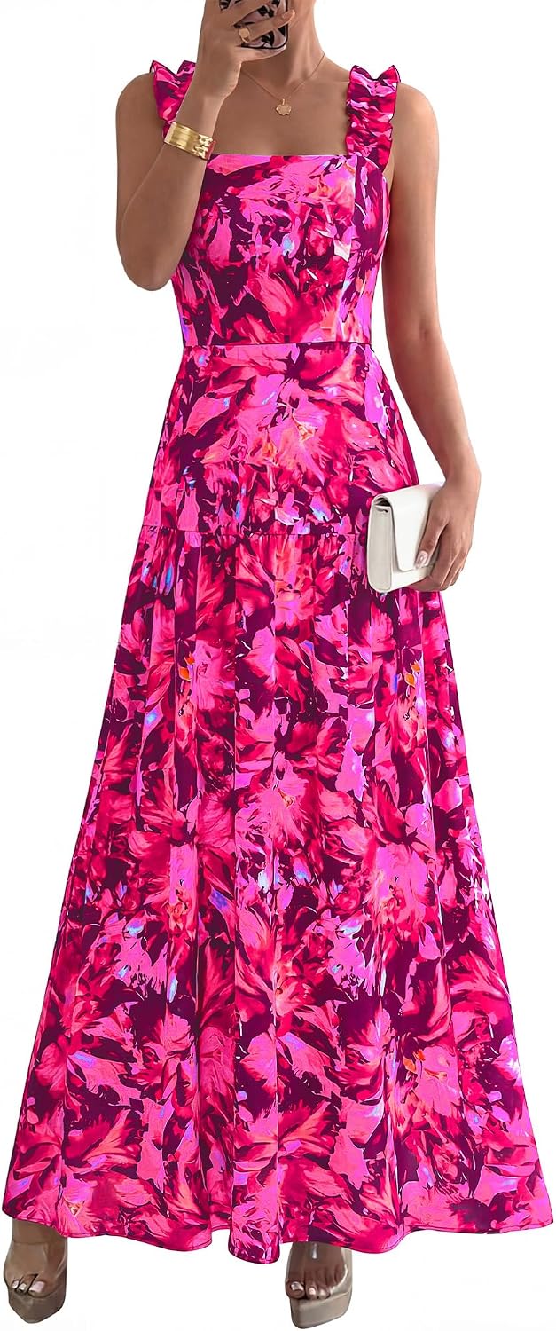 Thumbnail 6 de BTFBM Floral Maxi Dress for Women — Summer 2026 Sleeveless Smocked Long Wedding Guest Dress