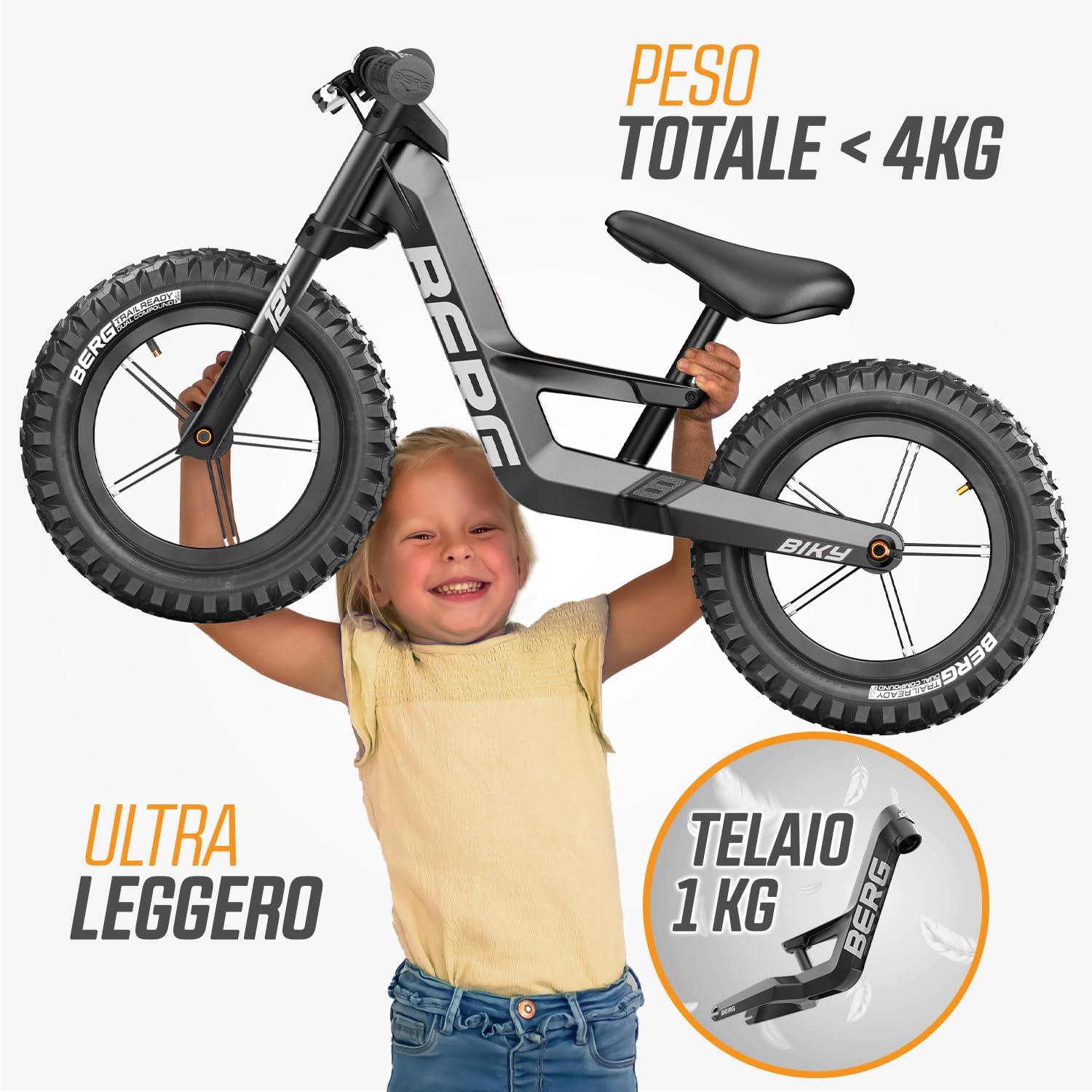 Thumbnail 2 de Berg Biky Cross bicicletta nera per bambini da 2 a 5 anni con freno a mano e telaio in magnesio