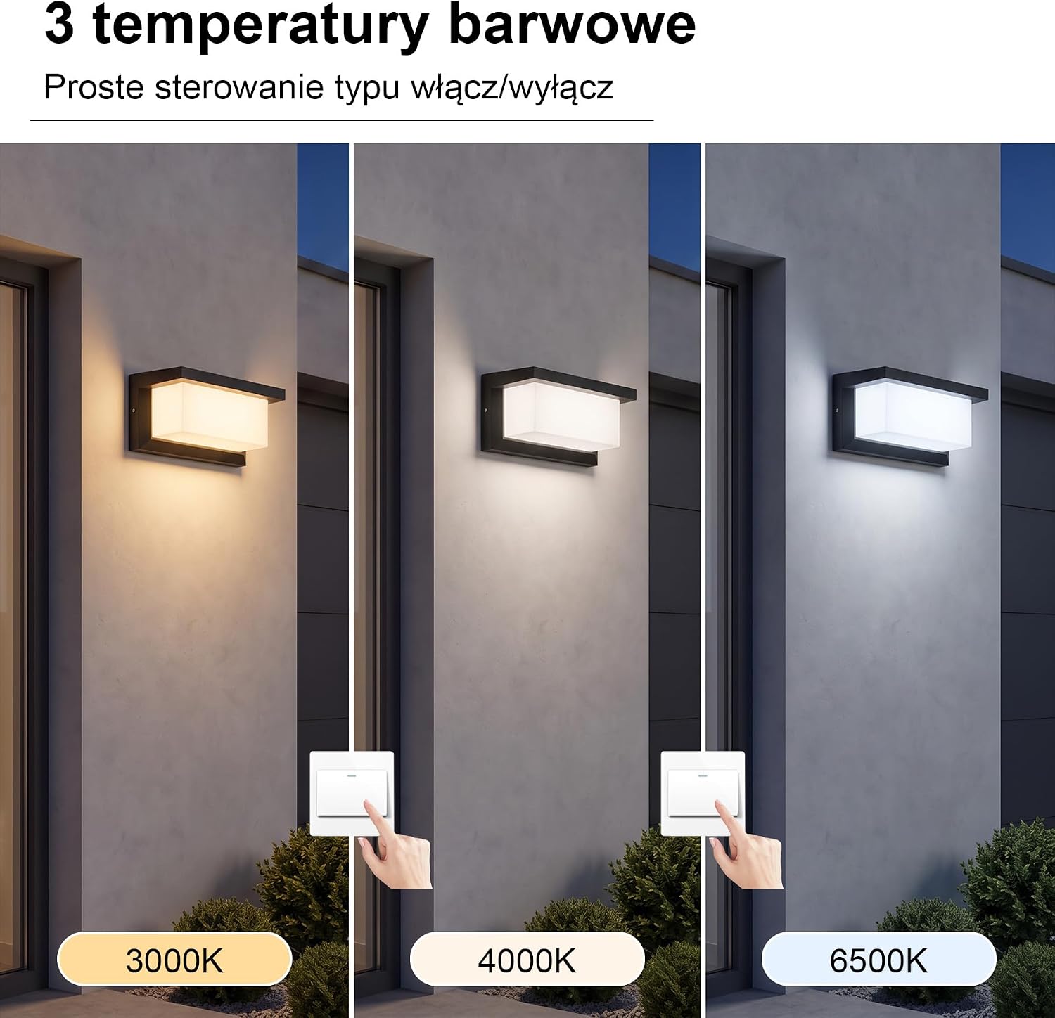 Detalle 2 de YICALE 01 – 2 zewnętrzne kinkiety LED 18 W, 3 barwy światła, IP65
