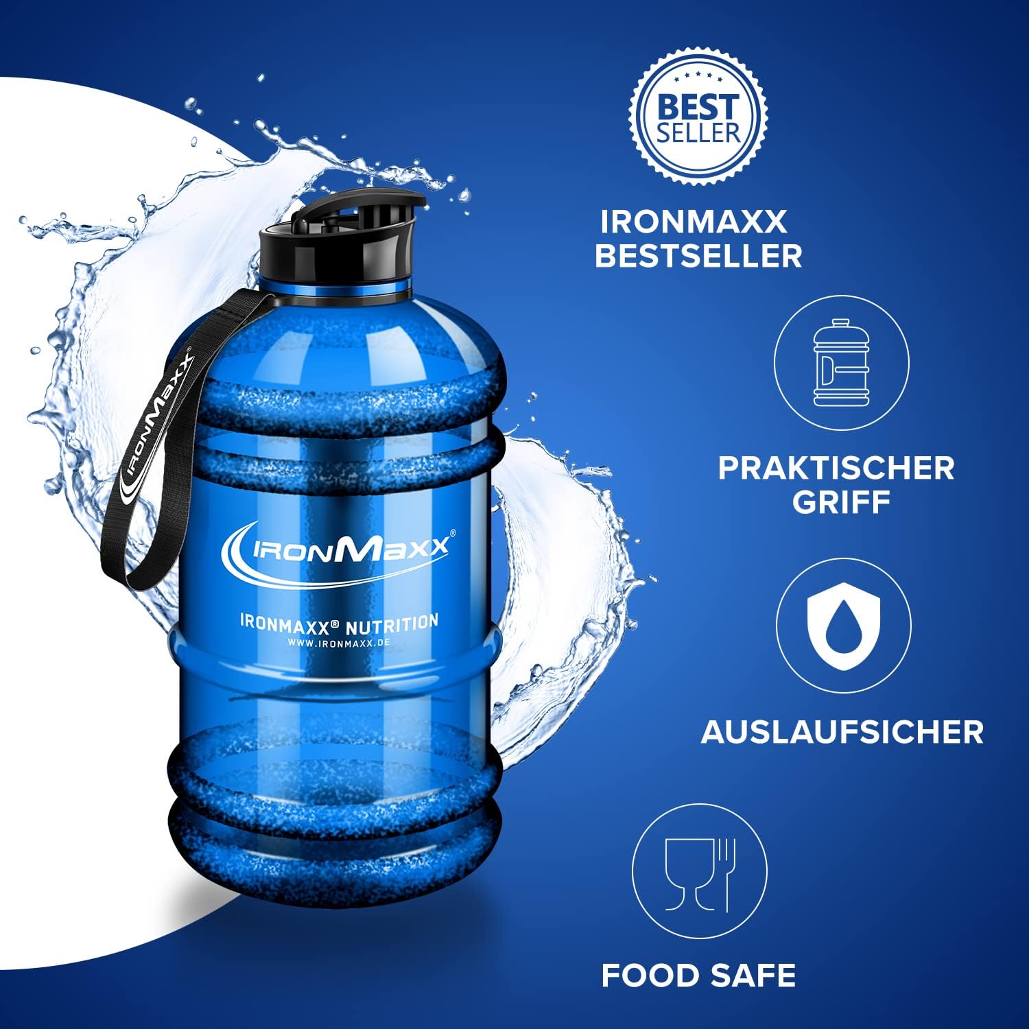 Thumbnail 2 de IronMaxx Water Gallon Blue 2200ml – borraccia ermetica BPA e DEHP free, robusta e versatile