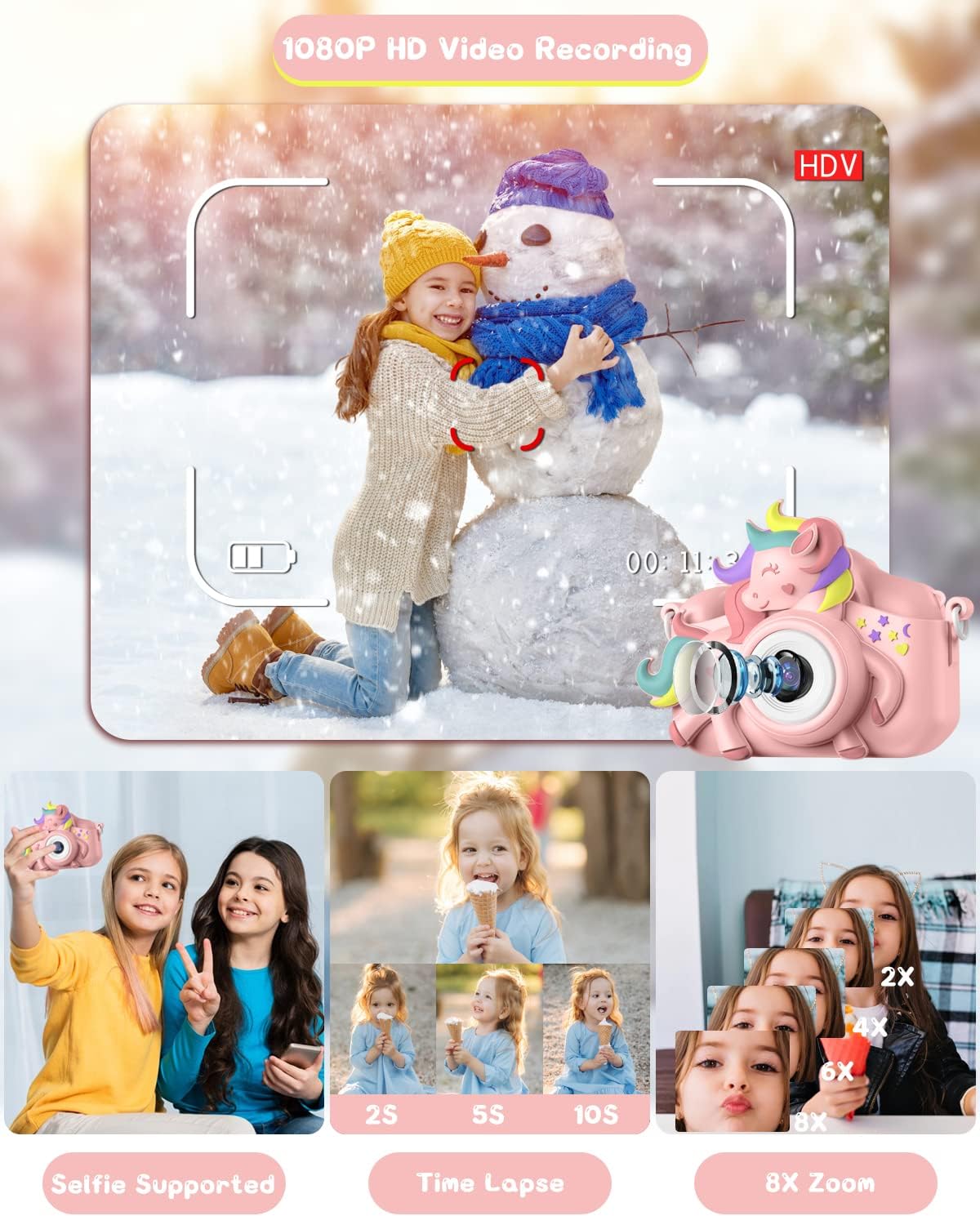 Detalle de Gofunly Kids Camera (1080P HD) with 32GB Card, 2.0-inch Screen and Case Strap — selfie toy for ages 3–12