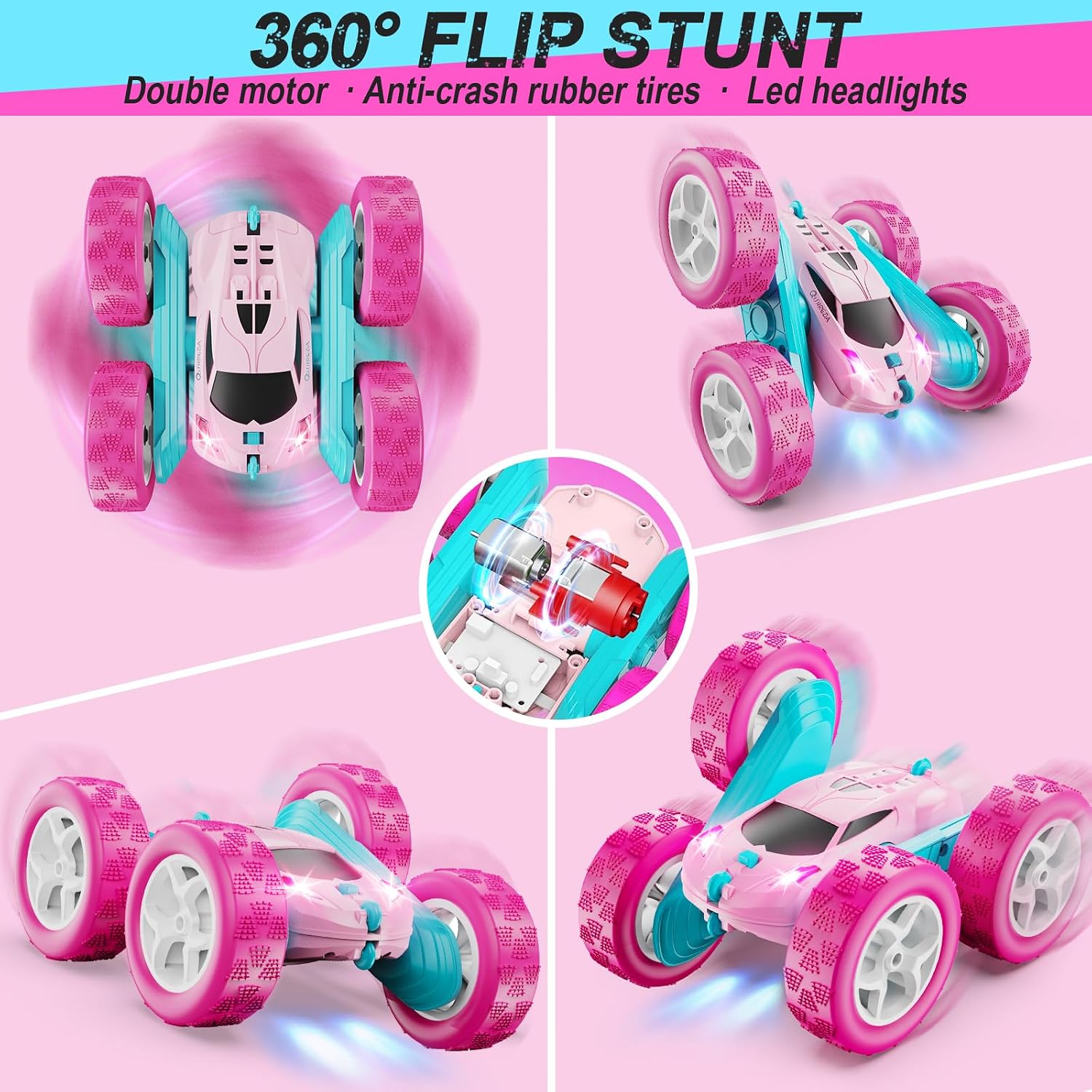 Thumbnail 3 de QUNREDA 2.4 GHz Pink Remote Control Stunt Car