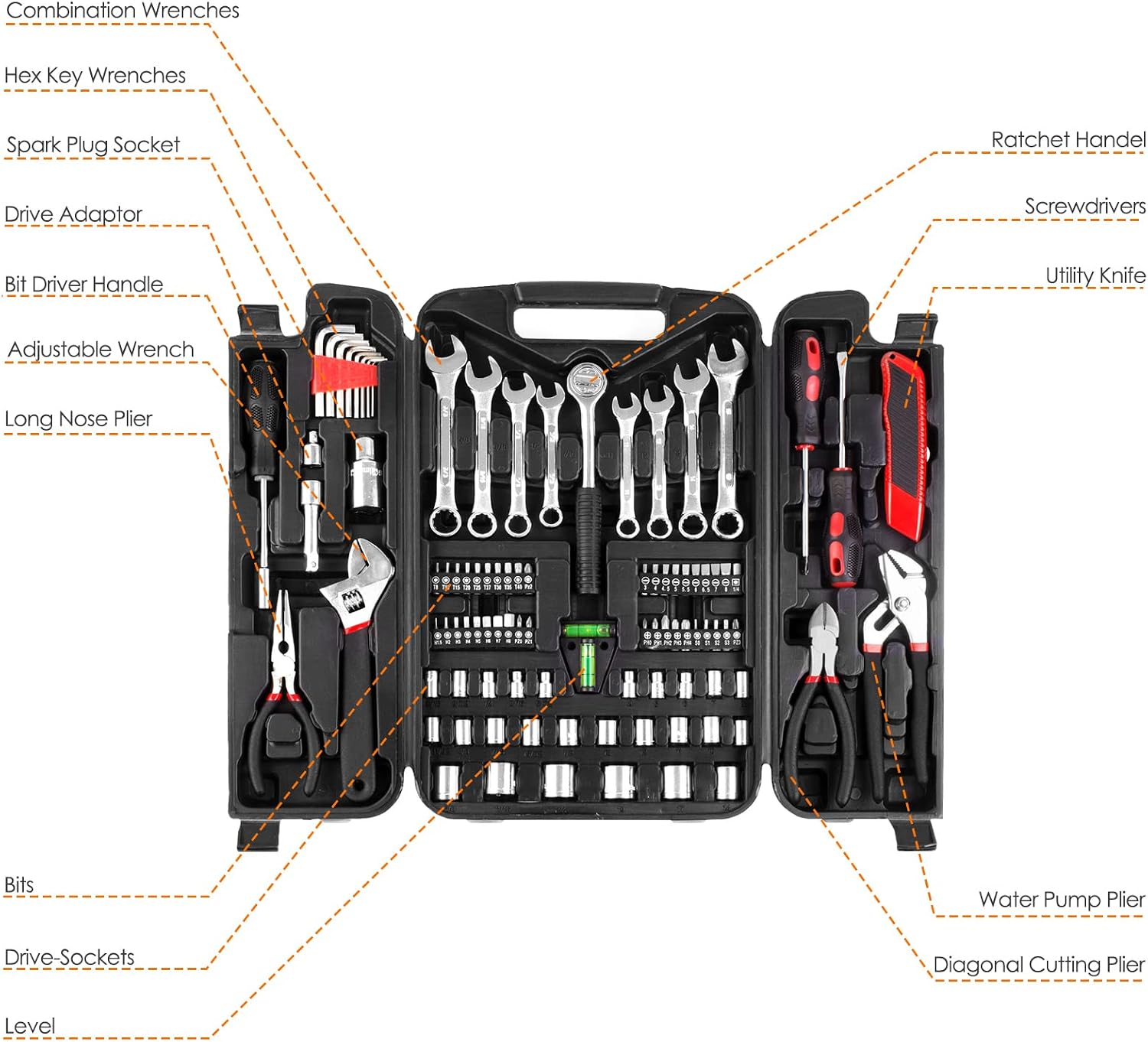 Thumbnail 2 de TLGREEN Set attrezzi 95 pezzi con cassetta portatile e custodia in plastica