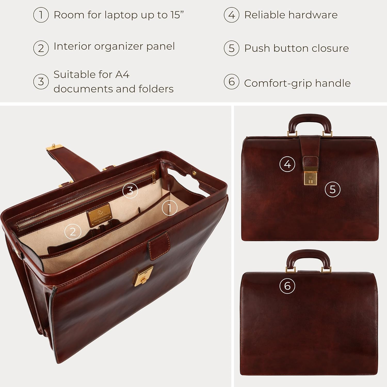 Thumbnail 5 de Time Resistance Leather Lawyer Briefcase for Men – Italian Handcrafted Attache