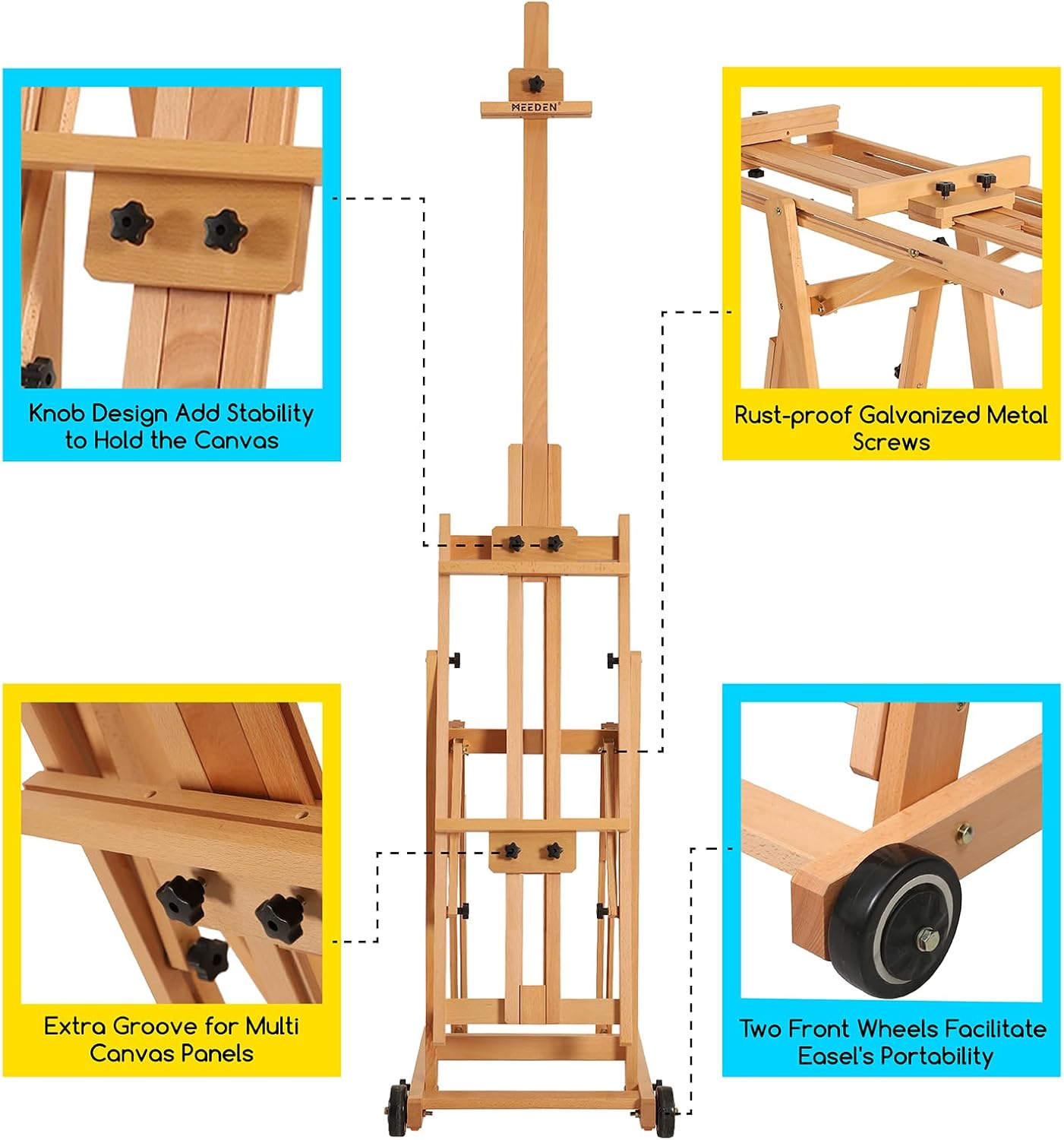 Thumbnail 4 de MEEDEN W14 H-Frame Studio Easel, Adjustable Beech Wood with Tilting Angle and Wheels