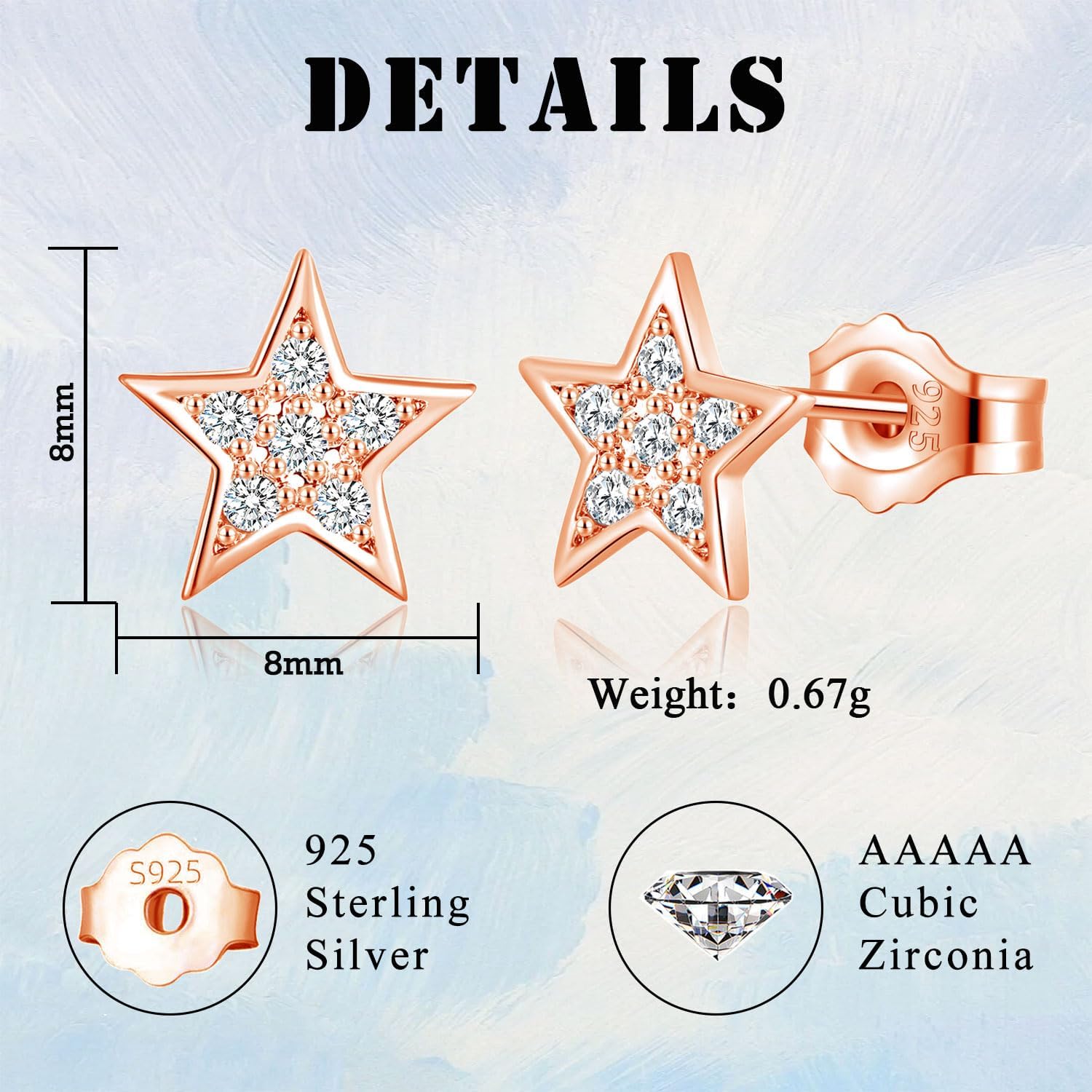 Thumbnail 1 de Kamise Ohrstecker aus Sterling Silber 925 mit Stern & Mond, Zirkonia, 8 mm – hypoallergen für Damen und Kinder