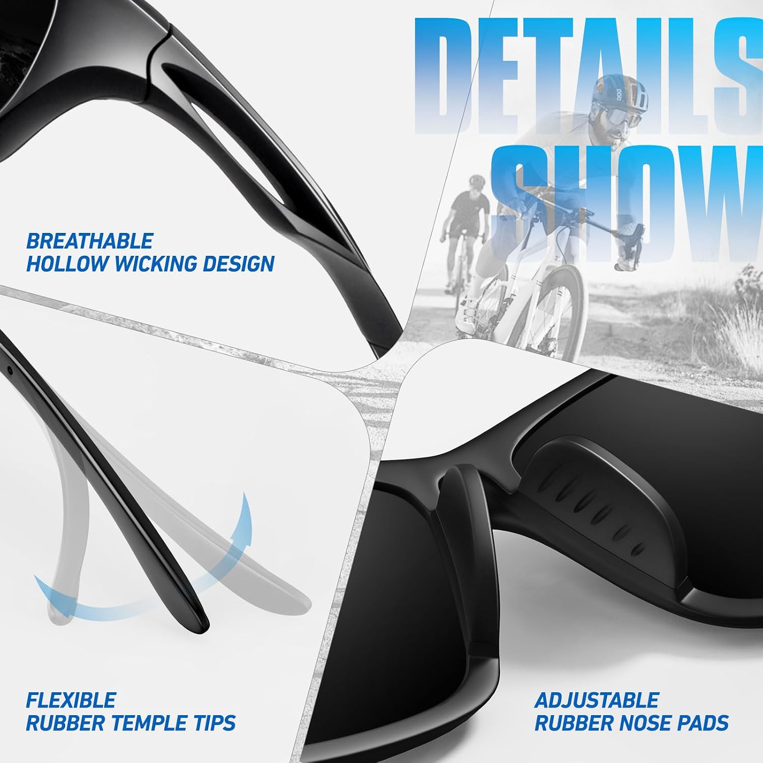 Detalle de LINVO Polarised Sports Sunglasses (UV400) – wrap-around cycling, driving, fishing and running shades